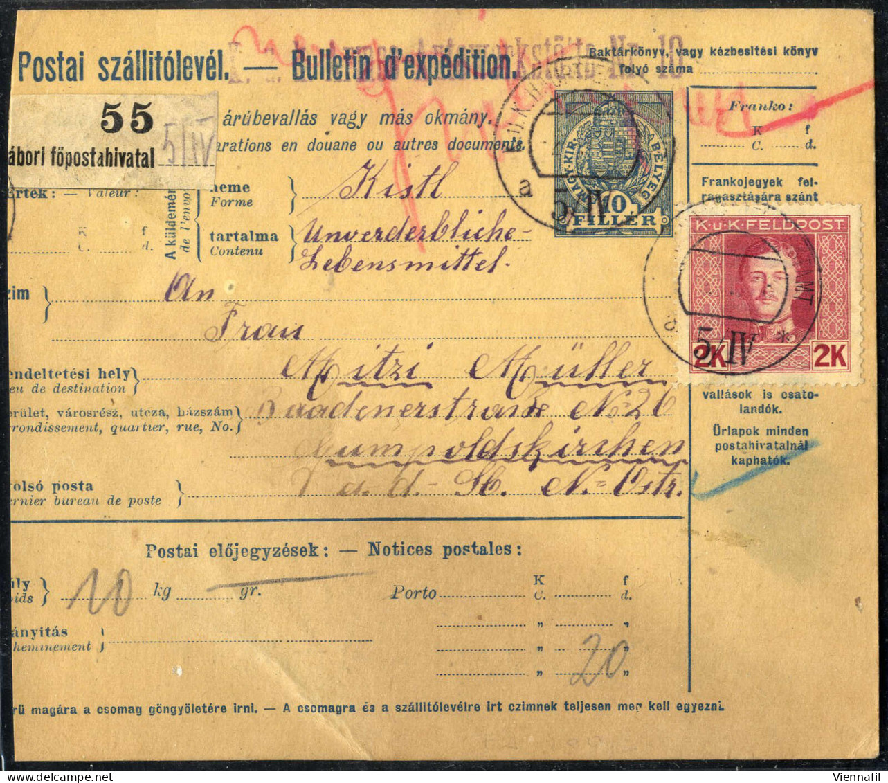 cover FELDPOST 1914/18: Lot von 22 Poststücken, darunter Rekobriefe nach Belgrad und Wien (dieser mit Einzelfrankatur 2 