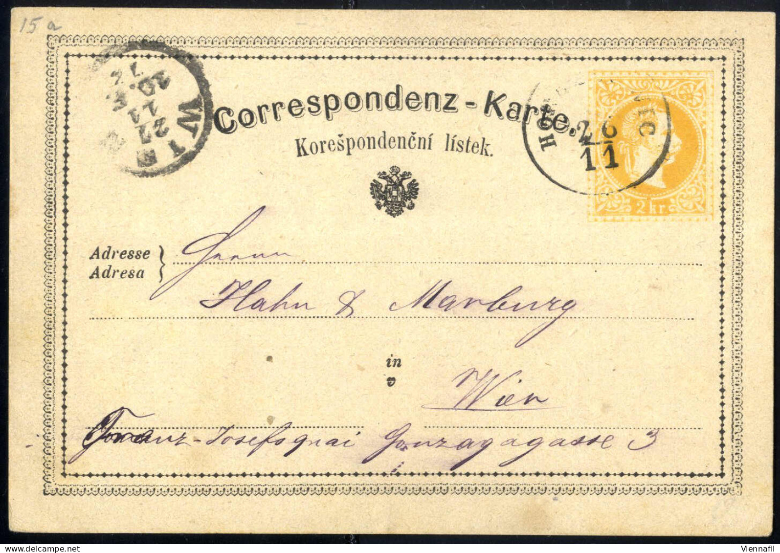 cover Korrespondenzkarten 1870/76, Posten von 64 gelben 2 Kr Ganzsachenkarten, meist gebraucht (nur wenige postfrisch), 