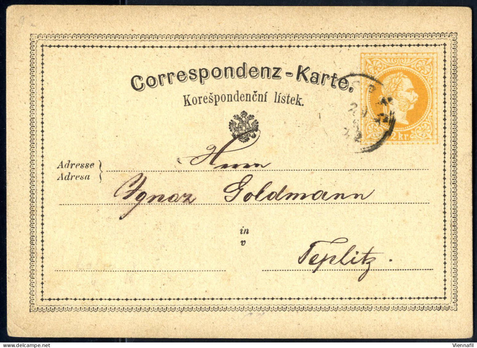 cover Korrespondenzkarten 1870/76, Posten von 64 gelben 2 Kr Ganzsachenkarten, meist gebraucht (nur wenige postfrisch), 