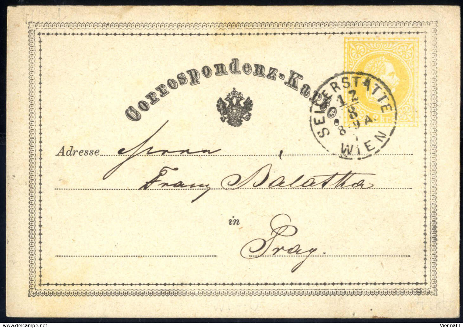 cover Korrespondenzkarten 1870/76, Posten von 64 gelben 2 Kr Ganzsachenkarten, meist gebraucht (nur wenige postfrisch), 