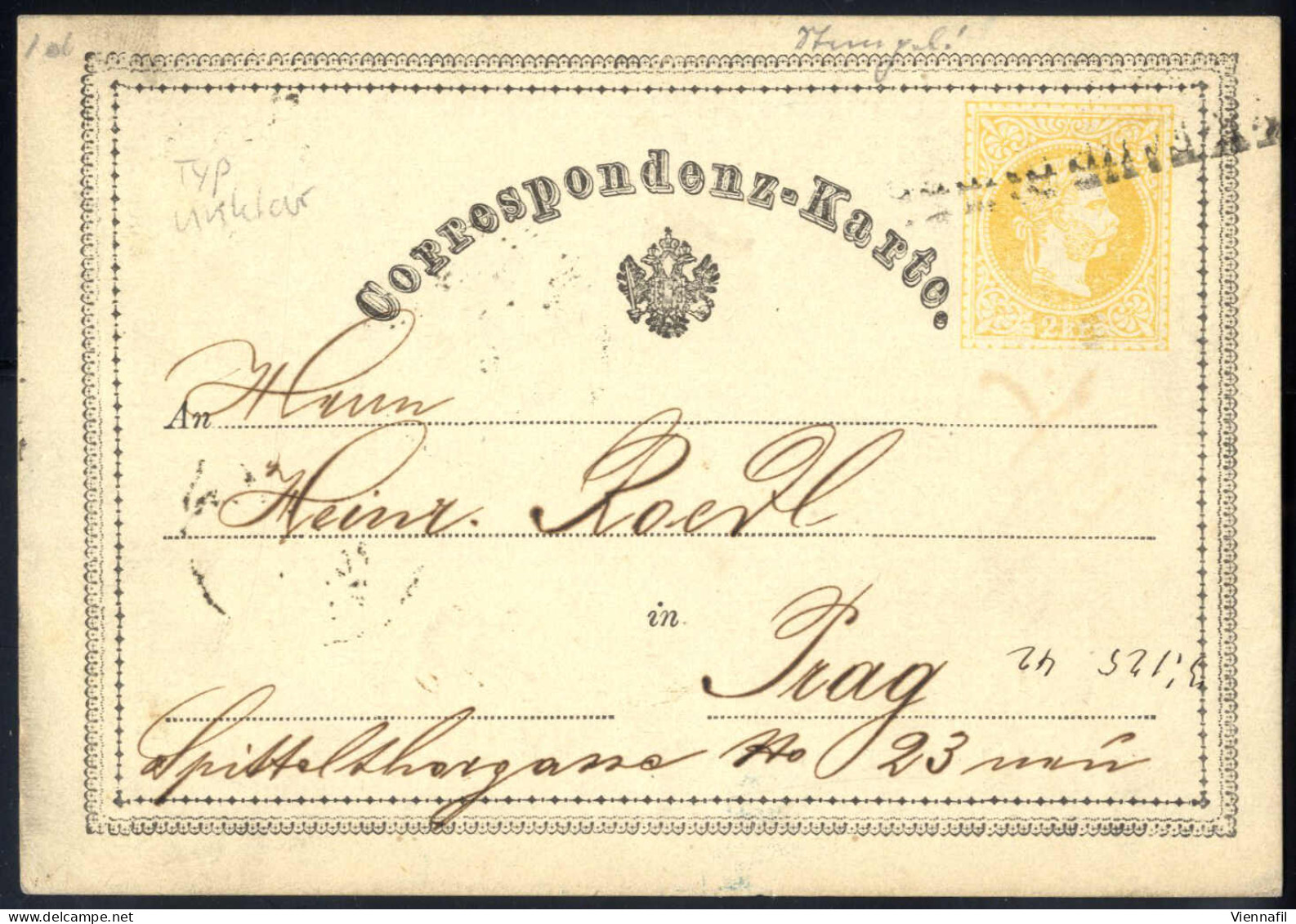 cover Korrespondenzkarten 1870/76, Posten von 64 gelben 2 Kr Ganzsachenkarten, meist gebraucht (nur wenige postfrisch), 