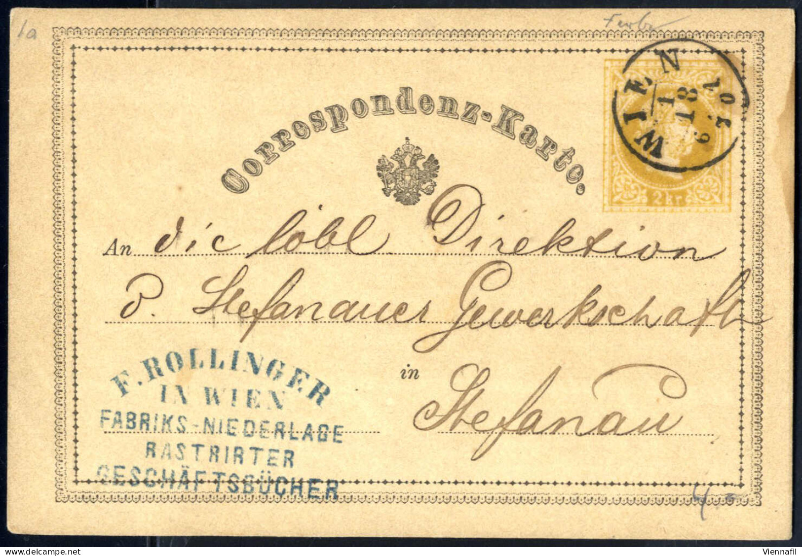 cover Korrespondenzkarten 1870/76, Posten von 64 gelben 2 Kr Ganzsachenkarten, meist gebraucht (nur wenige postfrisch), 