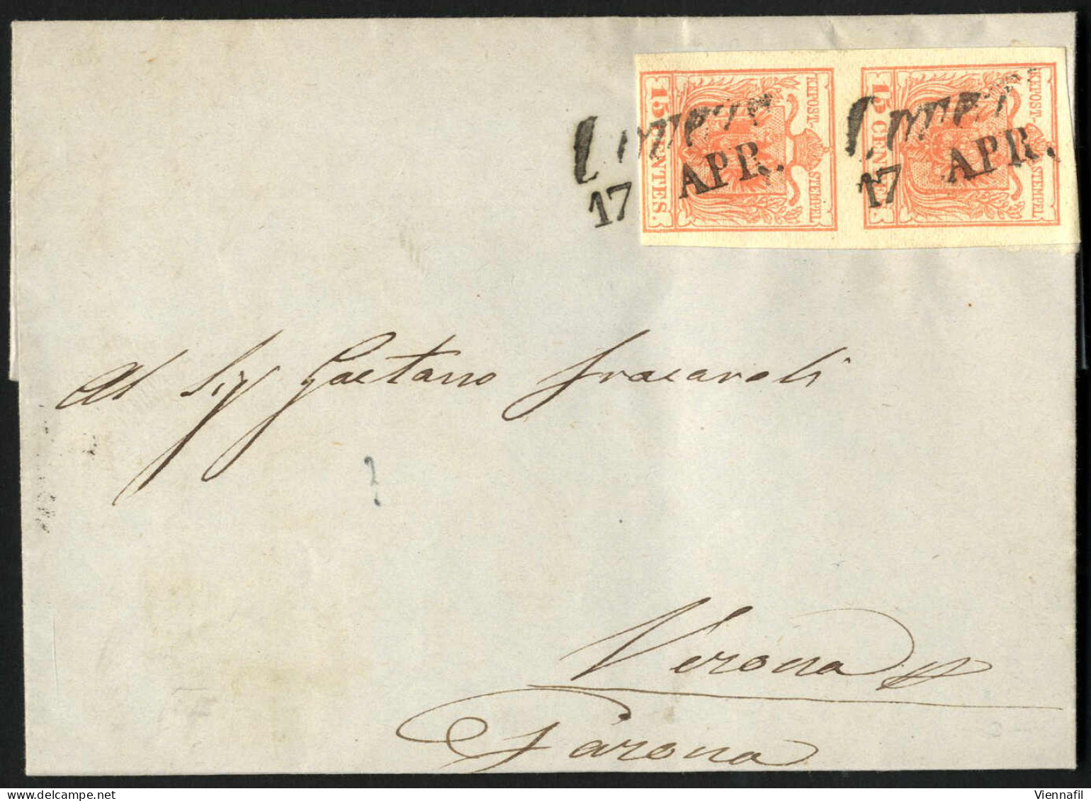 Cover 1854, Lotto Di Tre Lettere, Una Affrancata Con 15 Cent Econ 9 Mm Bordo Di Foglio E Datario Invertito "LOVERE MAR 2 - Lombardo-Venetien