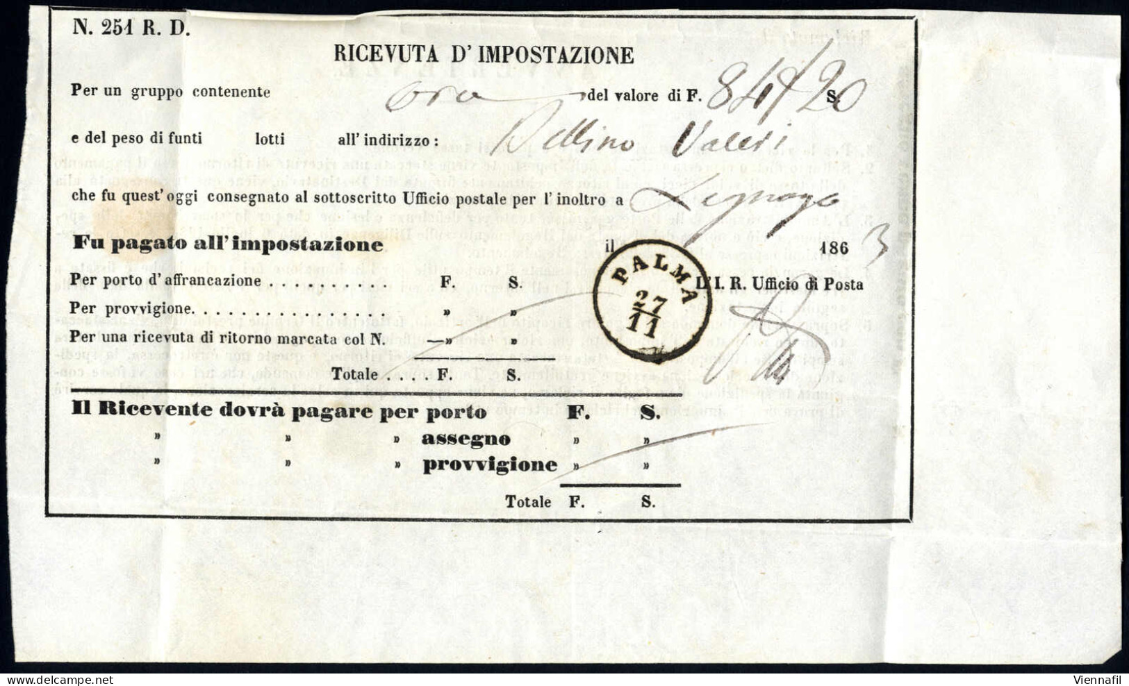 Cover 1863, 15 Soldi II° Tipo Su Lettera Spedita Da "LONIGO 24/11" (annullo C3) A Palma, La Lettera Contiene Una Ricevut - Lombardo-Venetien