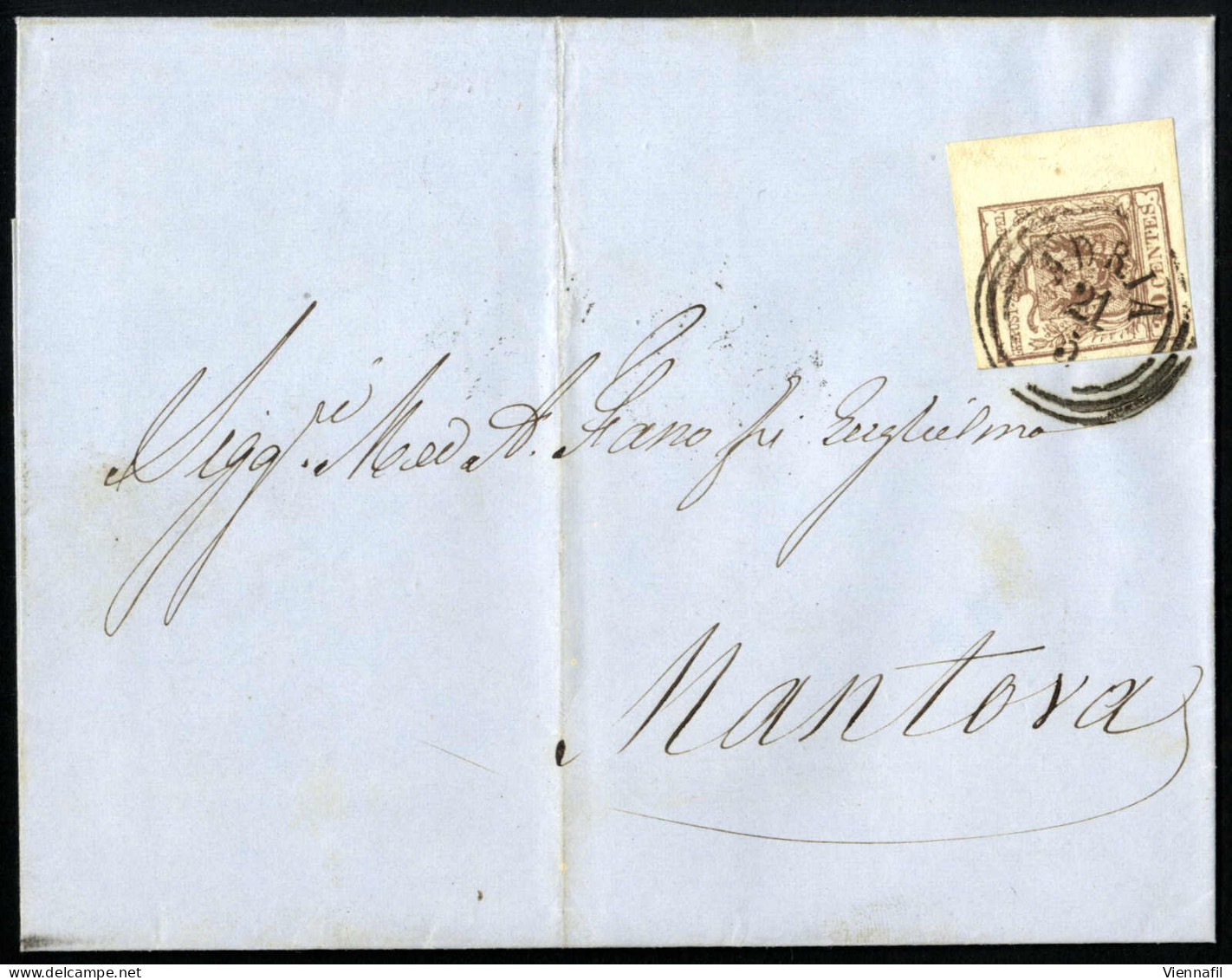 Cover 1850, 30 Cent. Carta A Macchina Con Bordo Di Foglio Di 7 Mm Su Lettera Spedita Da "ADRIA 21/5" (annullo C1) A Mant - Lombardo-Veneto