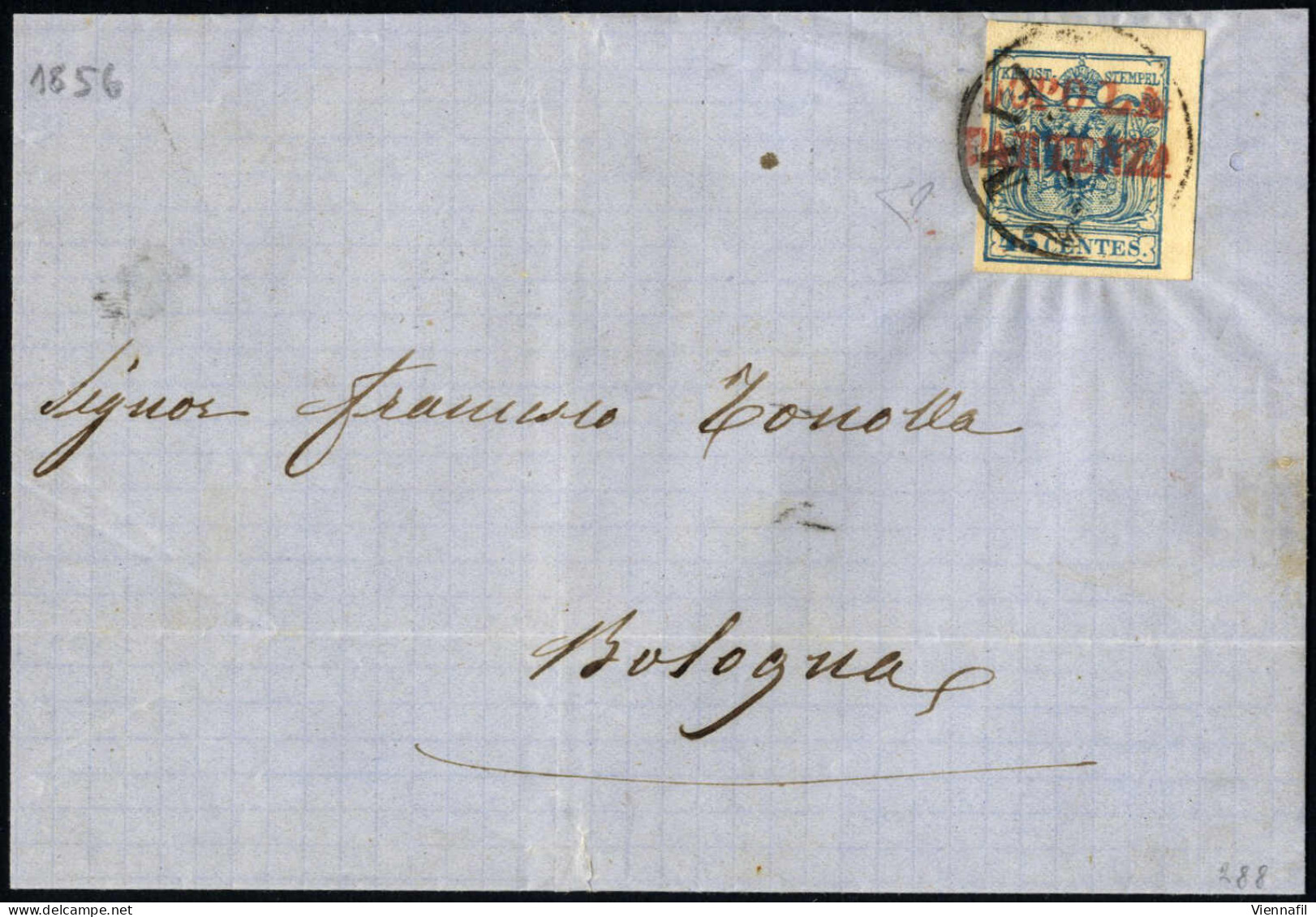 Cover 1856, 45 Cent, Carta A Macchina, Su Lettera Annullato Con "MILANO 24/12" E Bollo Accessorio In Rosso "DOPO LA PART - Lombardo-Venetien