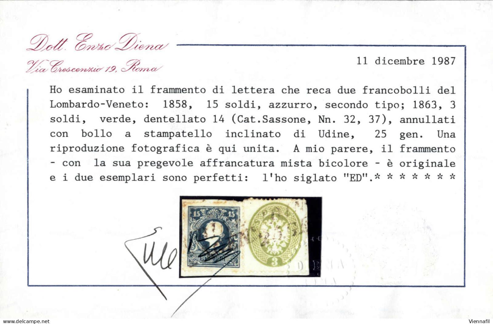 O 1850, Striscia Orizzontale Di Cinque Del 45 Cent Azzurro III° Tipo Annullato "VERONA 9/9" (bollo 2CO), Certificato Caf - Lombardo-Venetien