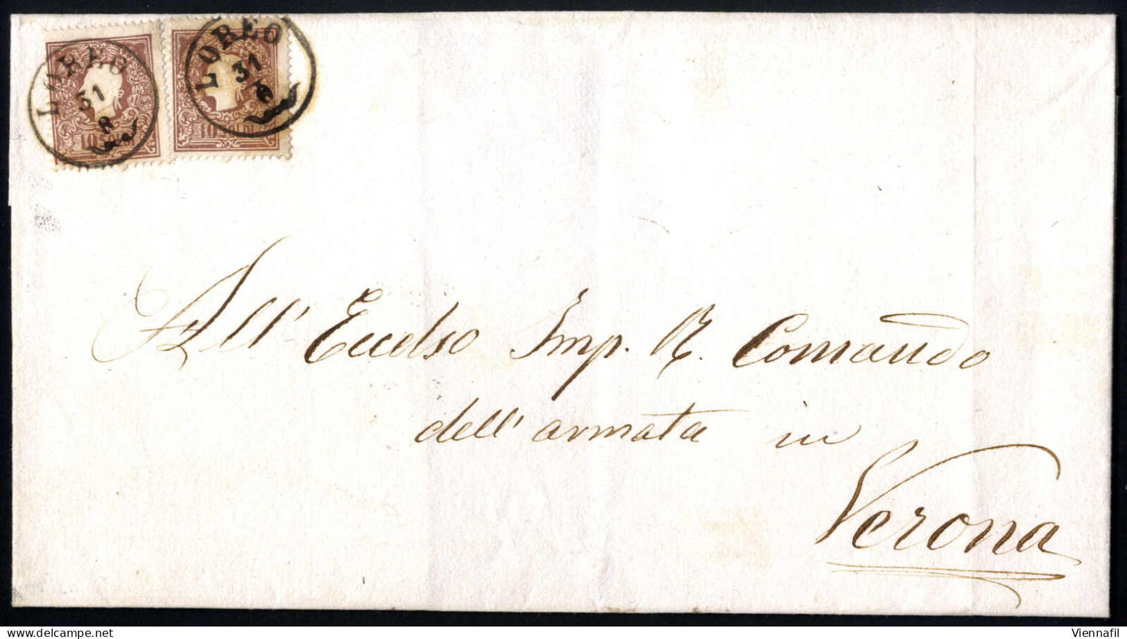 Cover 1859, Due 30 Soldi II° Tipo Su Lettera Di Doppio Porto Spedita Da "LOREO 32/8" (annullo CO) A Verona, Sass. 31 / P - Lombardo-Vénétie