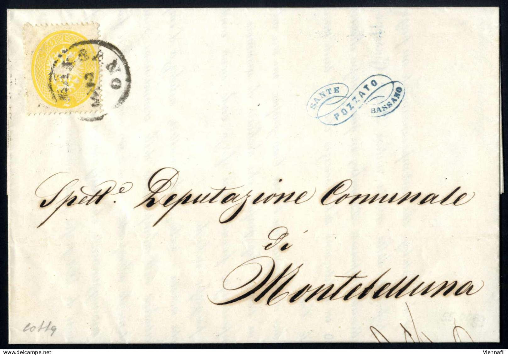 Cover 1864, 2 Soldi Su Stampe Spedita Da "BASSANO 2/3" (annullo C1) A Montebelluna, Certificato Colla, Sass. 36 / P.1 - Lombardije-Venetië