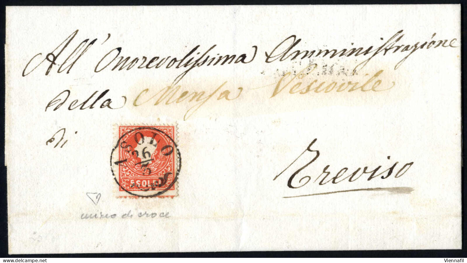 Cover 1859/62, Lettera Con 5 Soldi II° Tipo Inizio Di Croce S.Andrea In Basso Su Lettera Da "ASOLO 26/3" (annullo CO) A  - Lombardije-Venetië