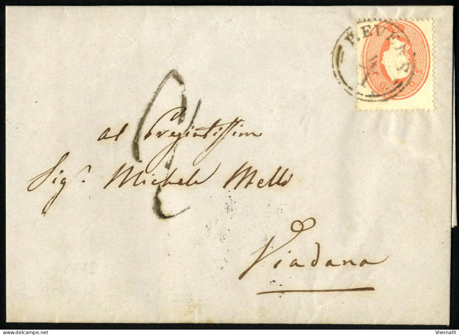 Cover 1861/65, Due 3 Soldi E 10 Soldi Su Lettera Spedita Da "REVERE 11/8" (annullo CO) A Milano, E Lettera Tassata Con 5 - Lombardy-Venetia