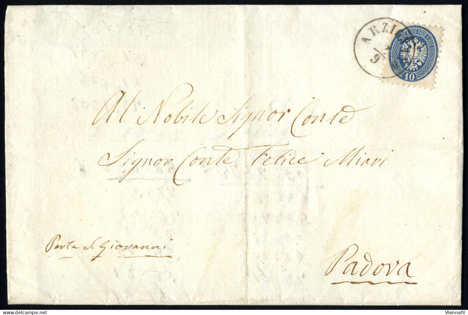 Cover 1866, Lettera Affrancata Con Due 5 Soldi (piccola Piega Angolare) E Due 3 Soldi Spedita Da "ARZIGNANO 13/5" (annul - Lombardije-Venetië