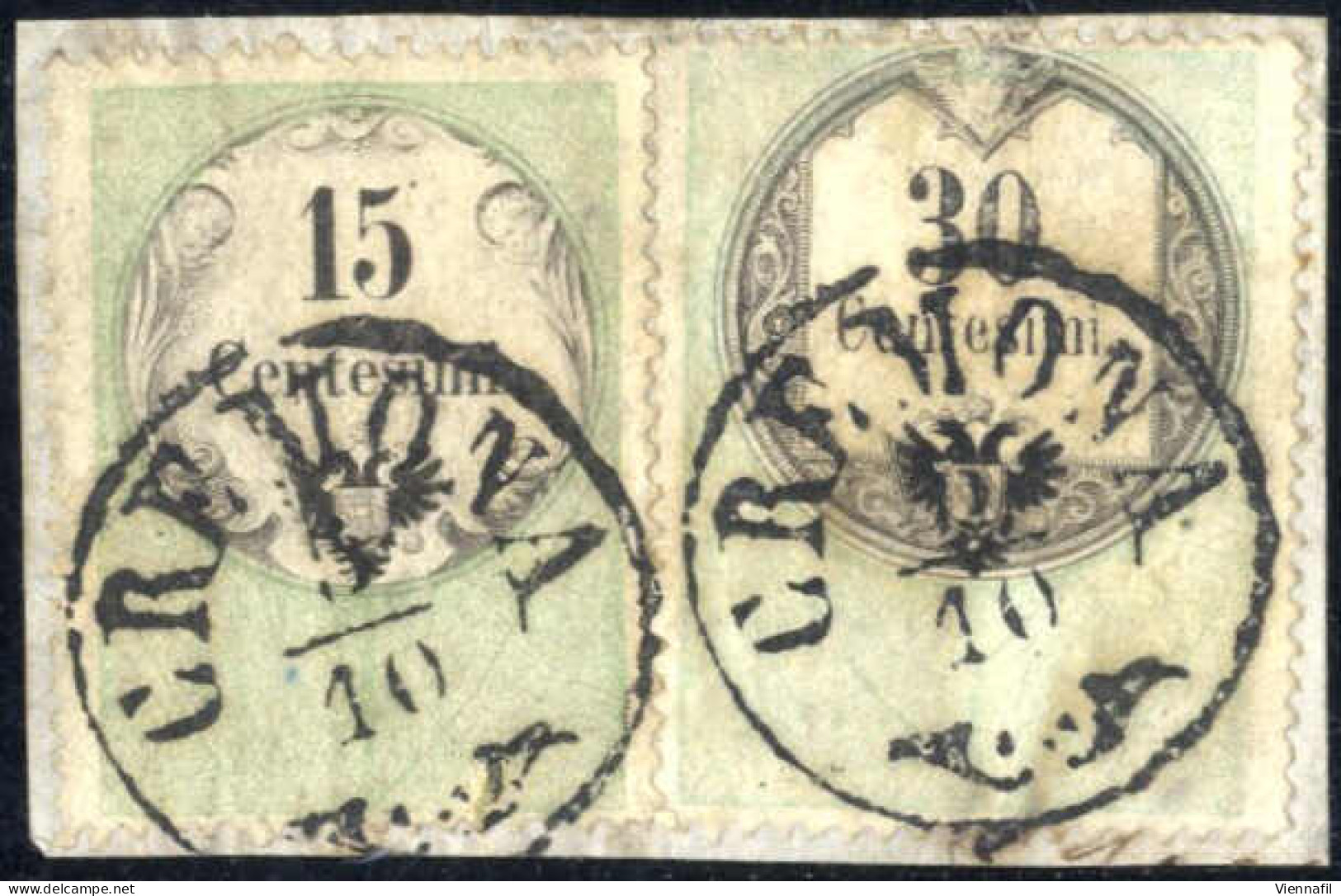 Piece 1854, Frammento Con 15 E 30 Cent. Marche Da Bollo, Annullato Con Due Annulli Di Cremona 5.10., Il Frammento è Legg - Lombardo-Vénétie