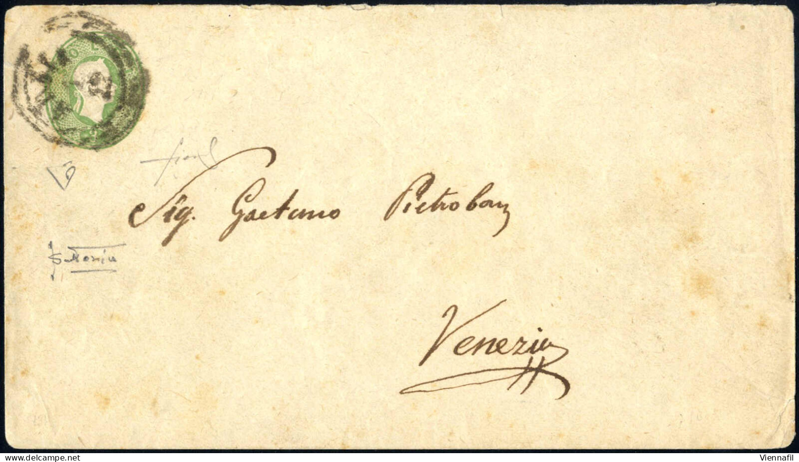 Cover 1861, Intero Postale Da 3 Soldi (147x85mm) Spedito Da "ADRIA 1/12" (annullo C3) A Venezia, Cert. Sottoriva, Sass.  - Lombardije-Venetië