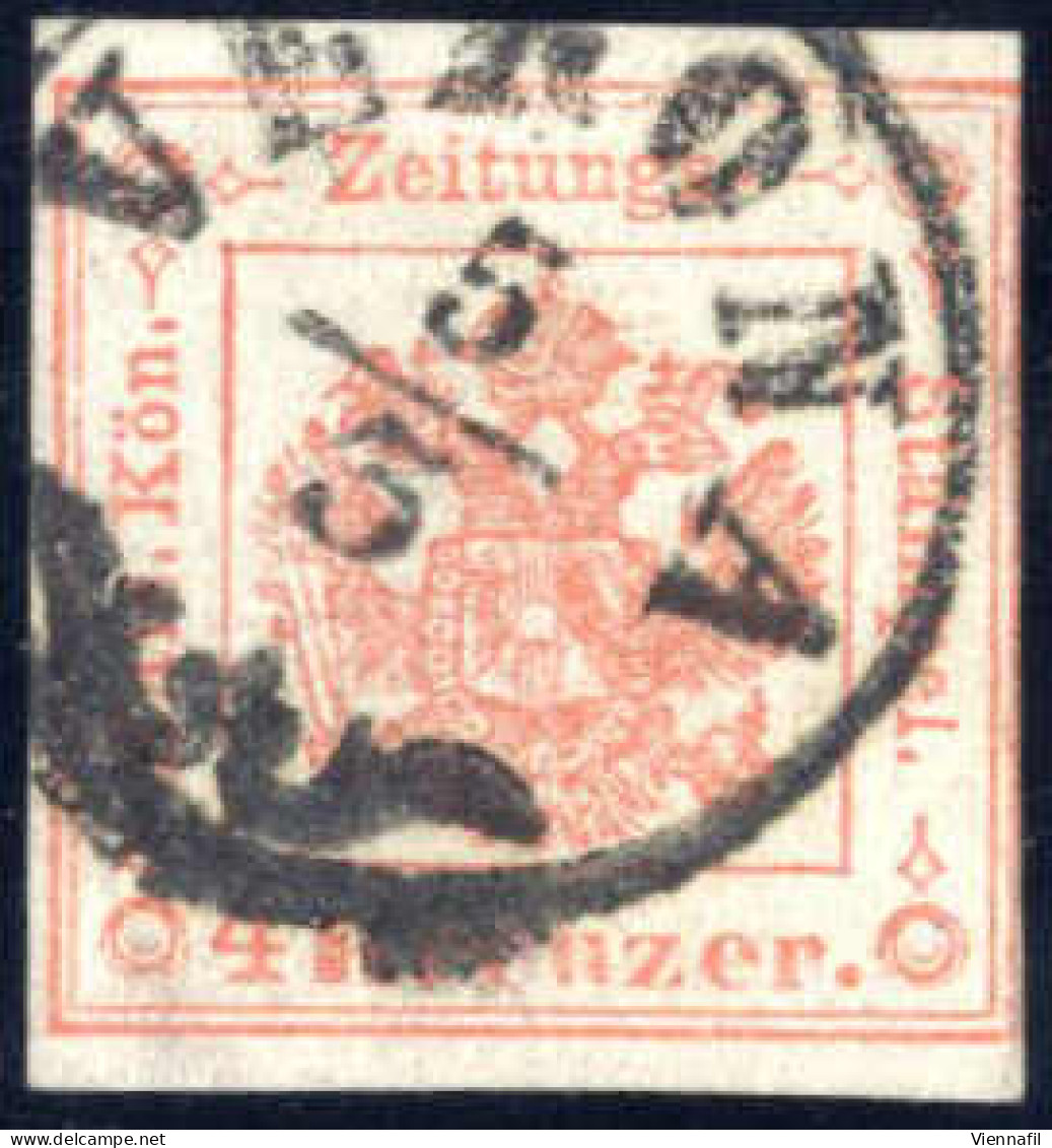 O 1853, 4 Kreuzer, Usato A Verona 5.3., Certificato Goller, Sass. 4 1853, Dreiseitig Sehr Breitrandige, Rechts Entlang D - Lombardy-Venetia