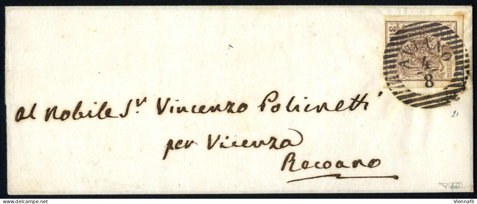 Cover AVIANO 4/8 (annullo LO) Su 30 Cent Carta A Macchina Spedita A Recoaro E 15 Cent Su Lettera Di Colore Verde Intenso - Lombardy-Venetia