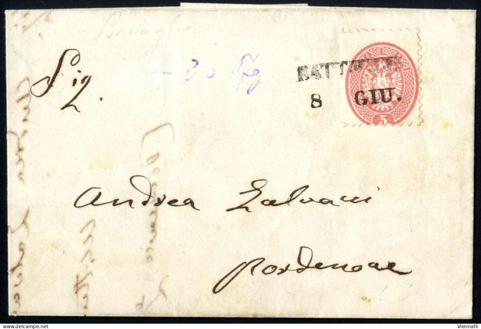 Cover BATTAGLIA 1862/64, Lotto Di Quattro Lettere Con 5 Soldi (1862), 2 E 15 Soldi (1863) E 5 Soldi (1864) Tutte Con Ann - Lombardo-Venetien