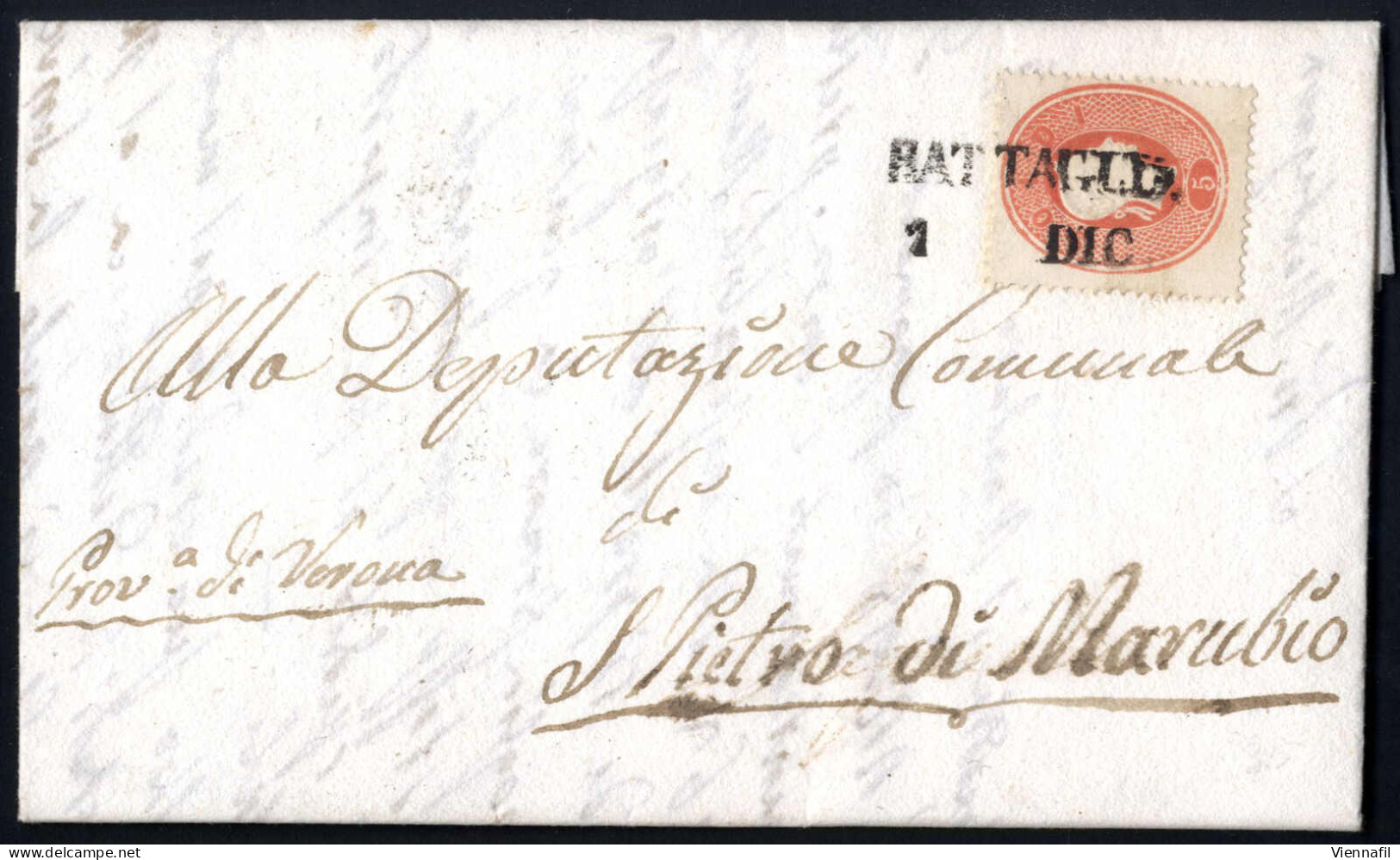 Cover BATTAGLIA 1862/64, Lotto Di Quattro Lettere Con 5 Soldi (1862), 2 E 15 Soldi (1863) E 5 Soldi (1864) Tutte Con Ann - Lombardo-Vénétie