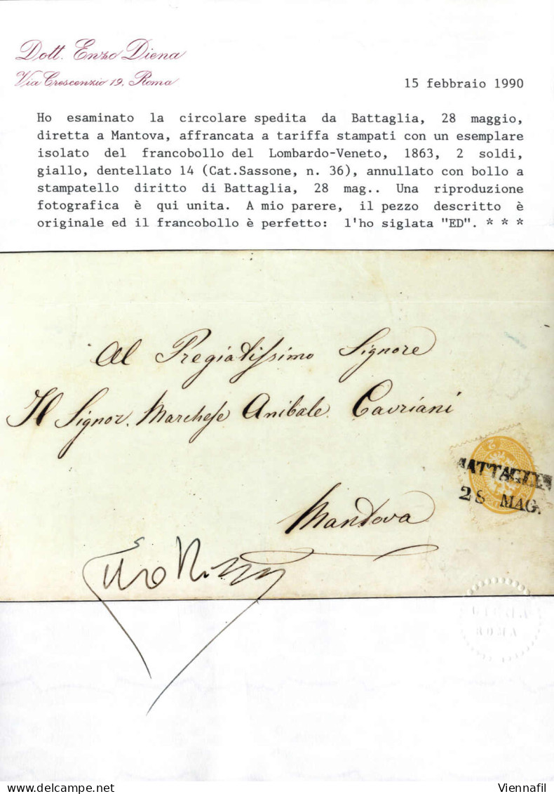 Cover BATTAGLIA 1862/64, Lotto Di Quattro Lettere Con 5 Soldi (1862), 2 E 15 Soldi (1863) E 5 Soldi (1864) Tutte Con Ann - Lombardo-Veneto