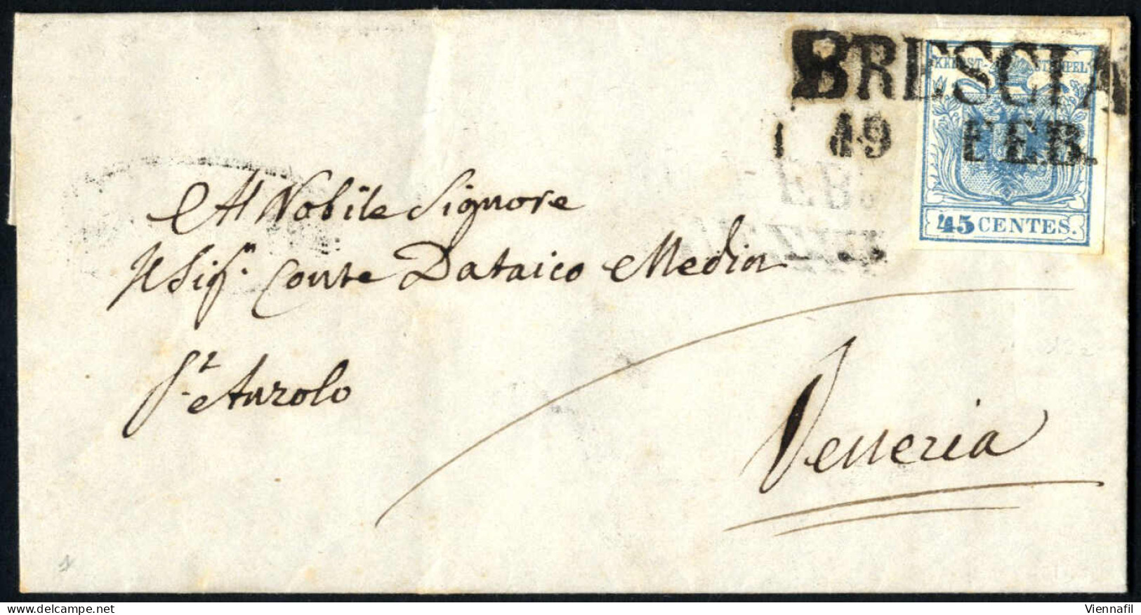 Cover BRESCIA, Lettera Con 45 Cent A Venezia E Lettera Affrancata Con 30 Cent Annullata In Corsivo BRESCIA 11 AGO A Mila - Lombardije-Venetië