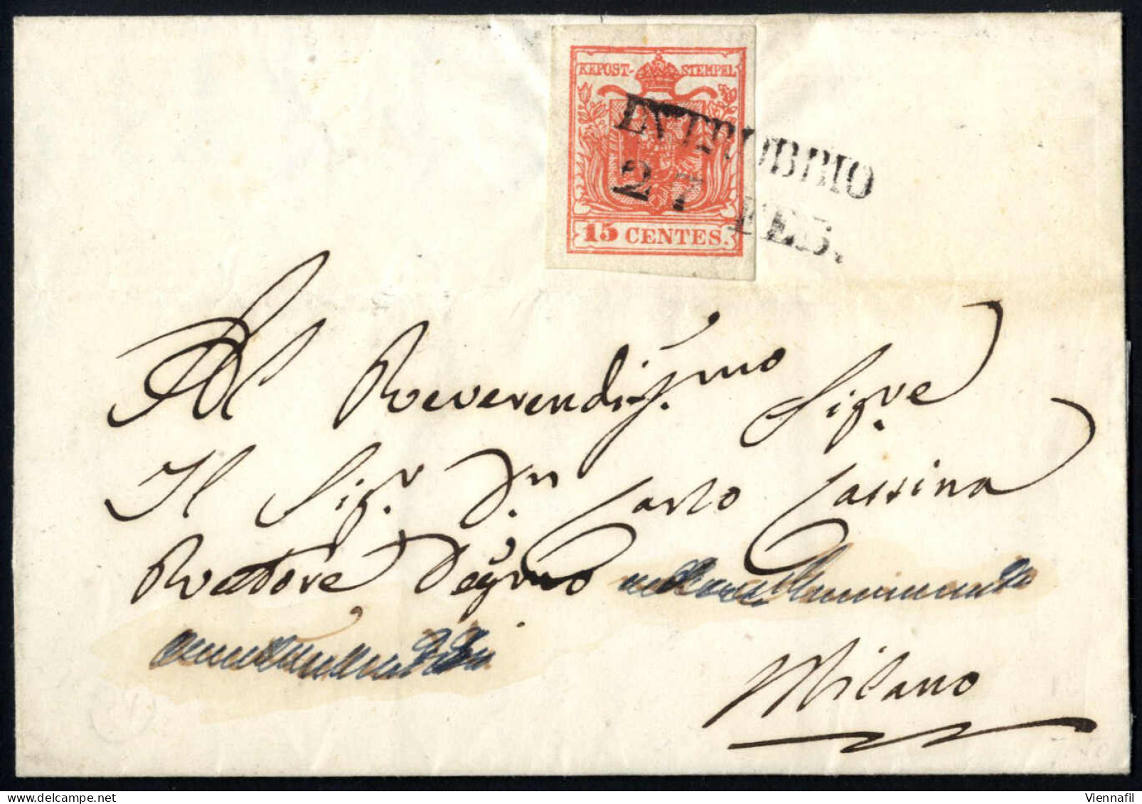 Cover INTROBBIO 27 FEB (annullo SD) Su 15 Cent III° Tipo, Lettera Spedita A Milano, Parte Dell'indirizzo Cancellata, Sas - Lombardije-Venetië