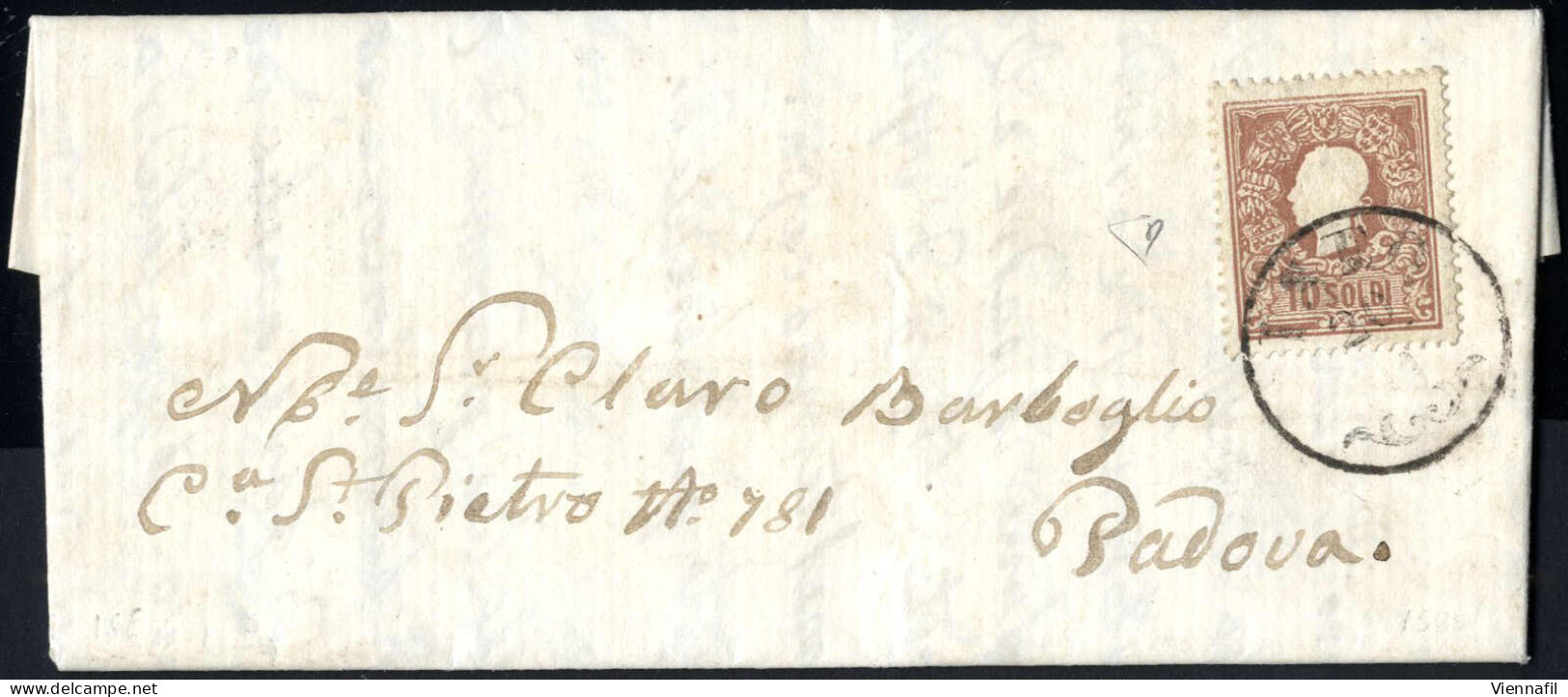 Cover Iseo, (CO Punti 10), Lettera Del 19.11.1859 Per Padova Affrancata Con 10 S. Bruno I Tipo, Firmata ED, Sass. 26 / 3 - Lombardy-Venetia