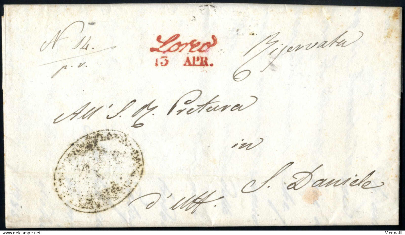 Cover LOREO 13 APR1854 (annullo Cor In Rosso) Su Lettera In Franchigia A S.Daniele Ed Altra Lettera Con 30 Cent Da Venez - Lombardo-Venetien