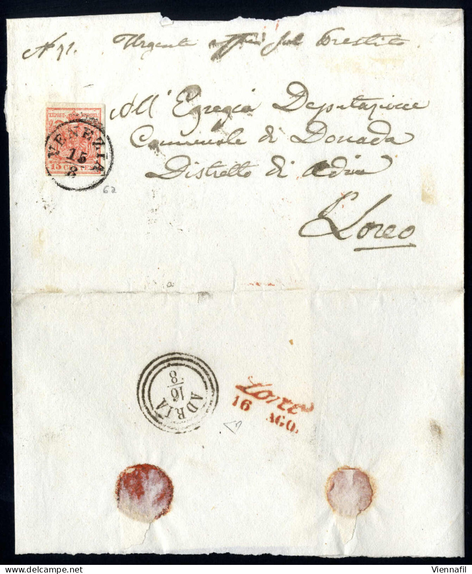 Cover LOREO 13 APR1854 (annullo Cor In Rosso) Su Lettera In Franchigia A S.Daniele Ed Altra Lettera Con 30 Cent Da Venez - Lombardy-Venetia