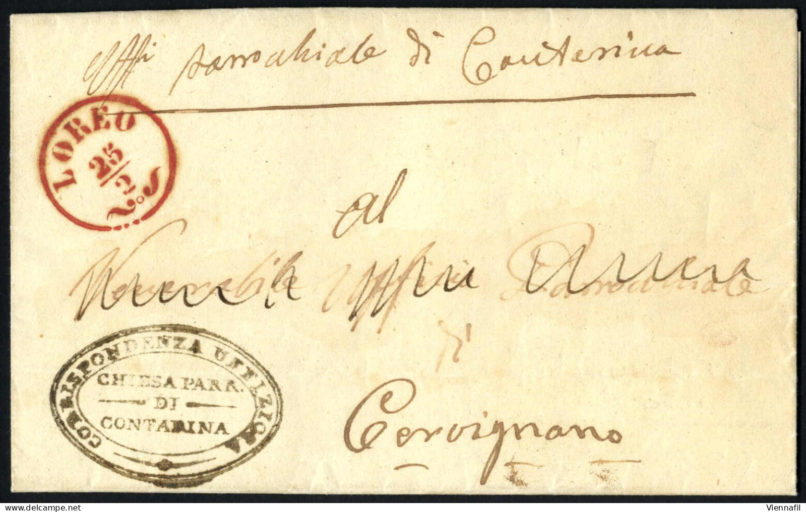 Cover LOREO 25/2 1859 (annullo CO In Rosso) Su Lettera In Franchigia A Cervignano, Sass. P.- - Lombardo-Vénétie