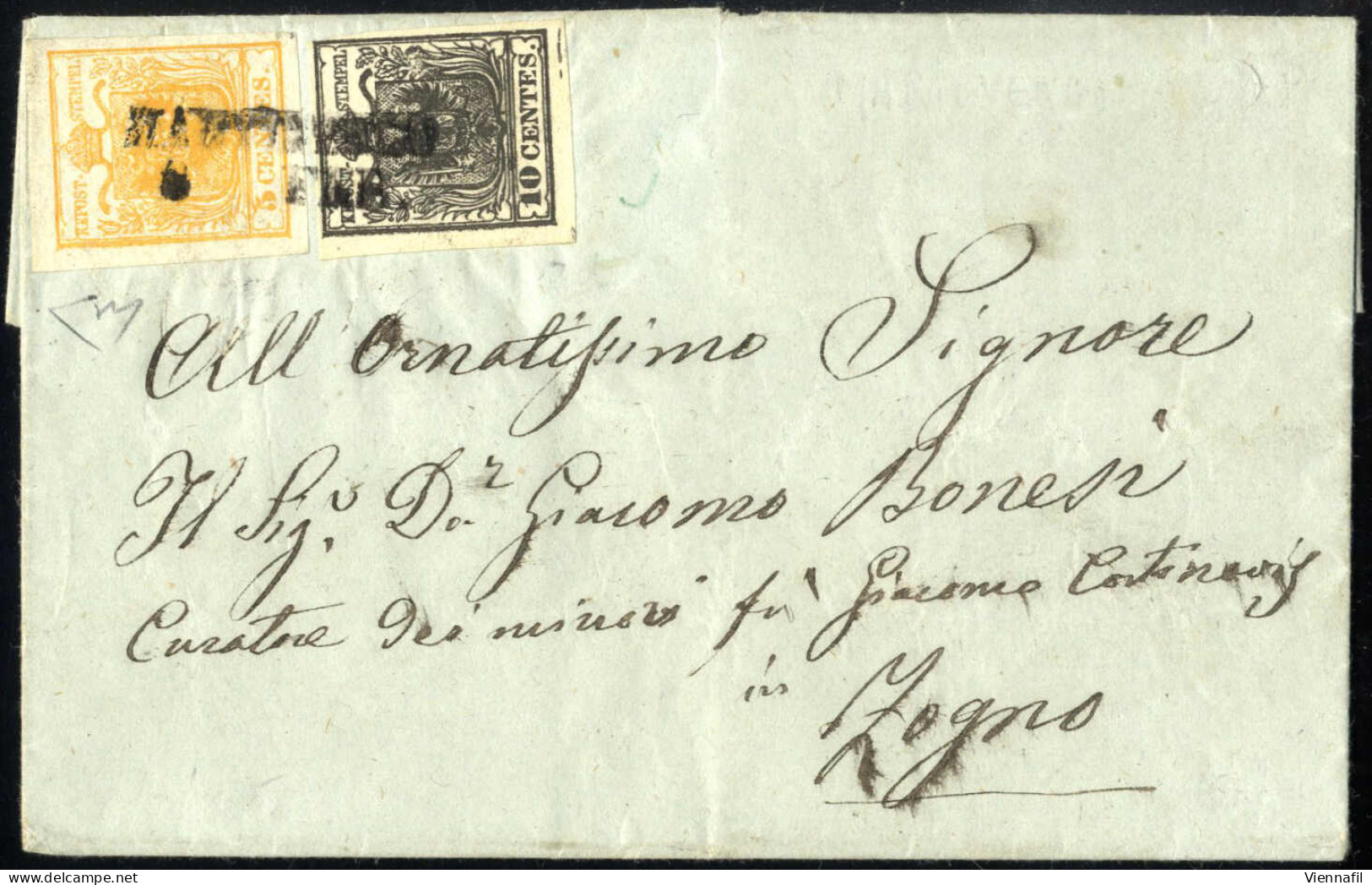 Cover Martinengo, SD Punti 12, Lettera Del 6.2.1858 Per Zogno Affrancata Con 5 Cent. Giallo Arancio E 10 Cent. Nero Inte - Lombardy-Venetia