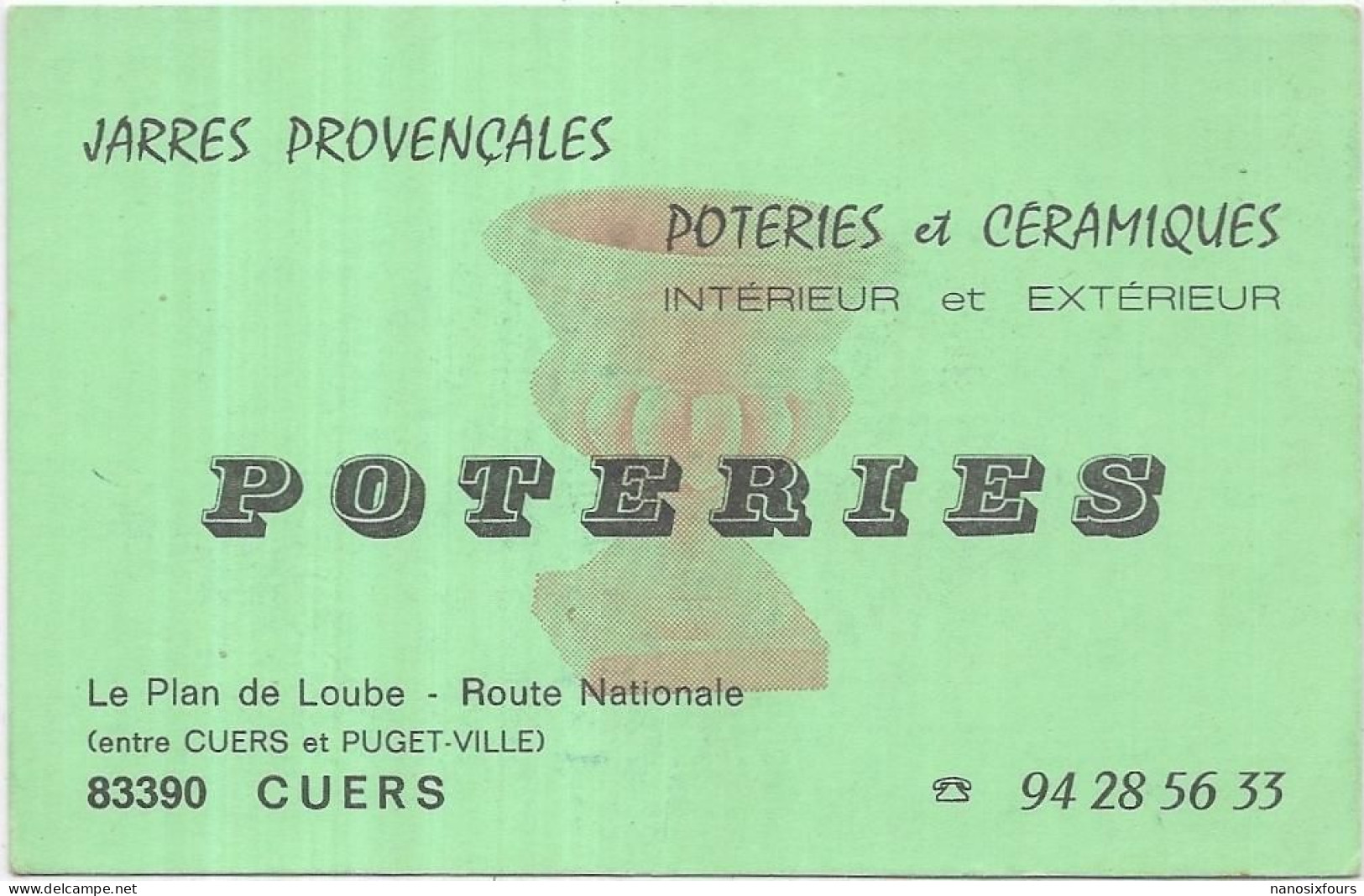 D 83.  CUERS..  CARTE DE VISITE JARRES PROVENCALES POTERIE ET CERAMIQUES LE PLAN DE LOUBE - Cuers