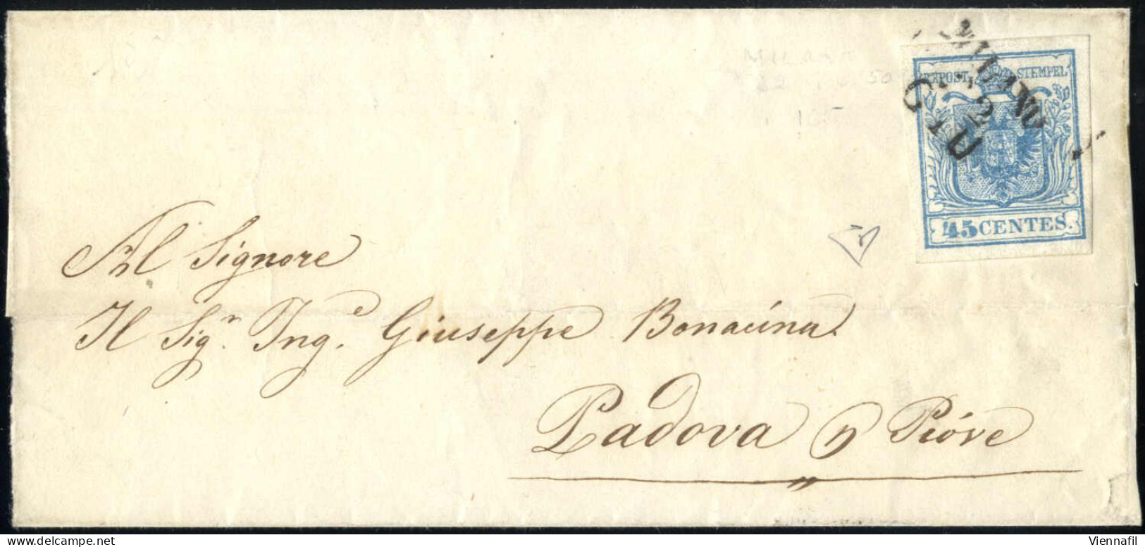 Cover Milano, (SD I Punti 6) Lettera Del 22.6.1850 Ventiduesimo Giorno D`uso Per Piove, Affrancata Con 45 C. Celeste I T - Lombardo-Venetien