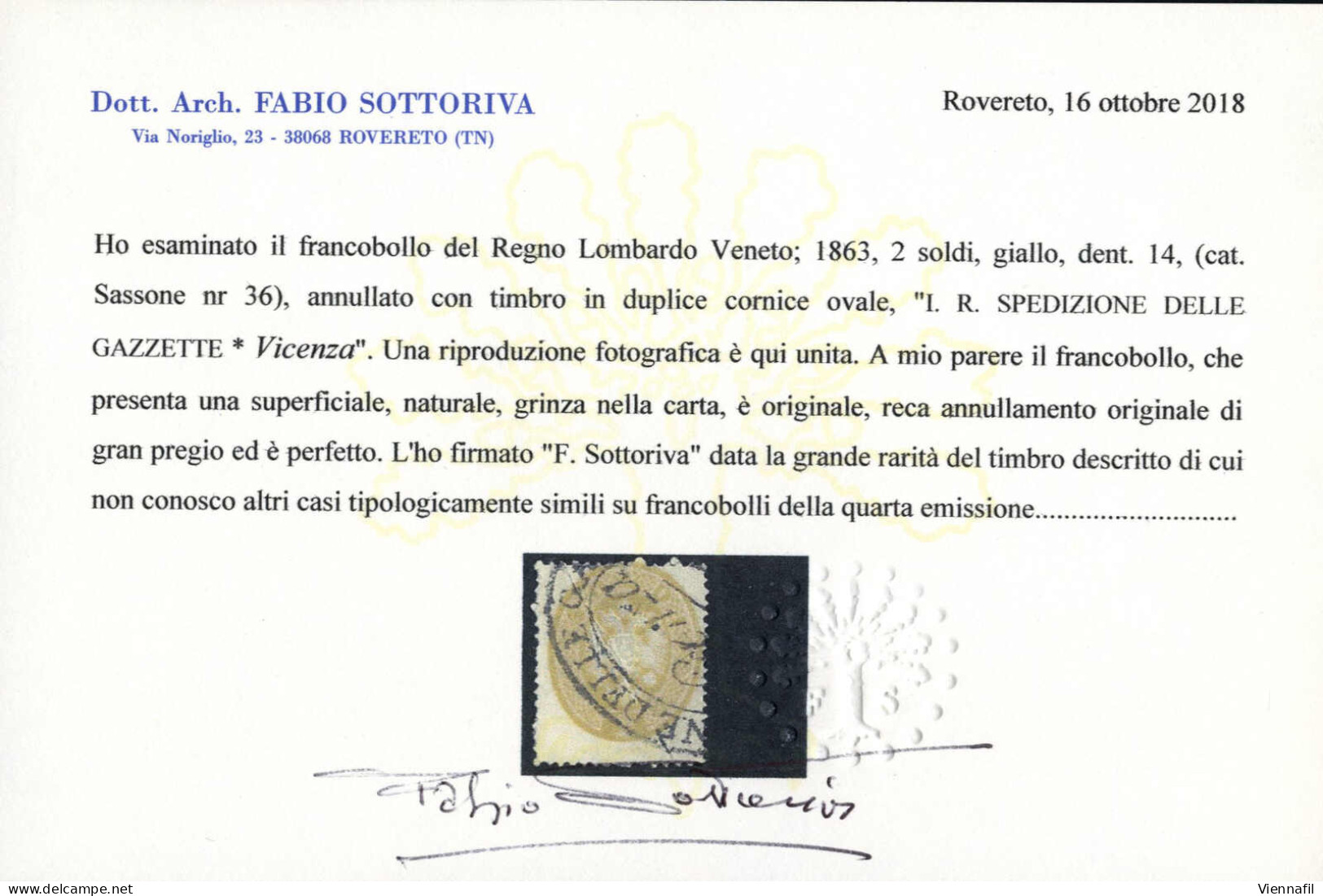 O VICENZA I.R. SPEDIZIONE DELLE GAZZETTE Su 2 Soldi (1863) E 3 Soldi (1864), Unici Tutti E Due, Certificati Sottoriva E  - Lombardije-Venetië