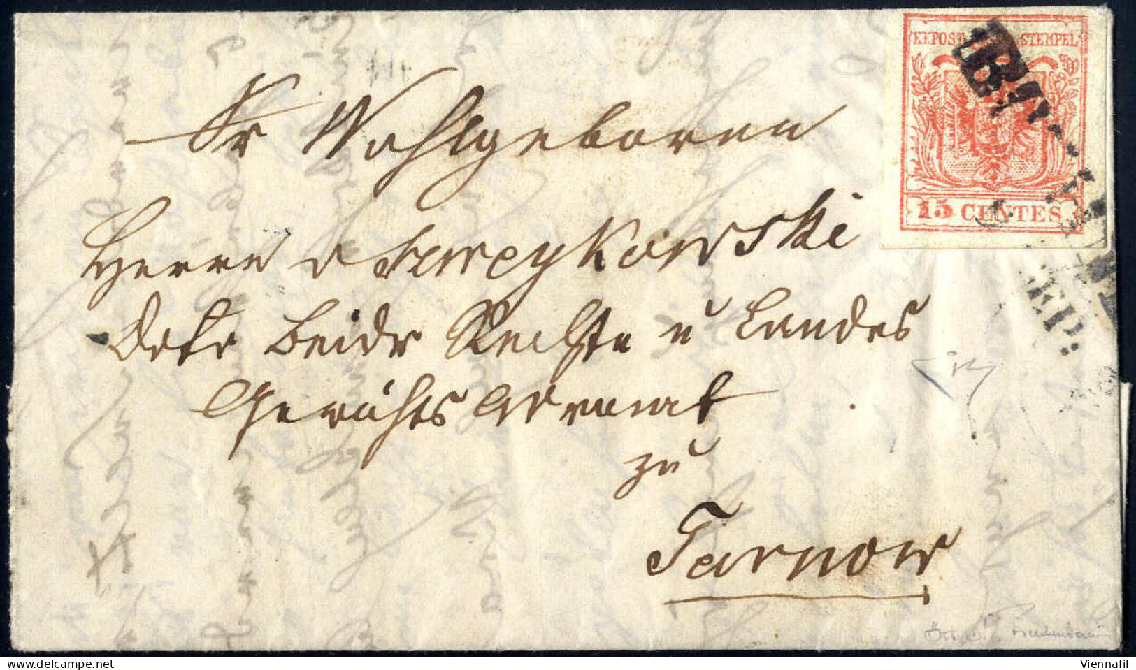 Cover 1854, 15 Cent III° Tipo Su Lettera Spedita Da "BOCHN(IA) 9 SEP" A Tarnow, Raro Uso Di Francobolli Del Lombardo-Ven - Lombardije-Venetië