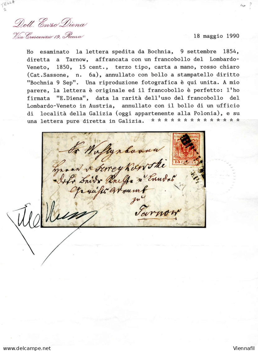 Cover 1854, 15 Cent III° Tipo Su Lettera Spedita Da "BOCHN(IA) 9 SEP" A Tarnow, Raro Uso Di Francobolli Del Lombardo-Ven - Lombardije-Venetië