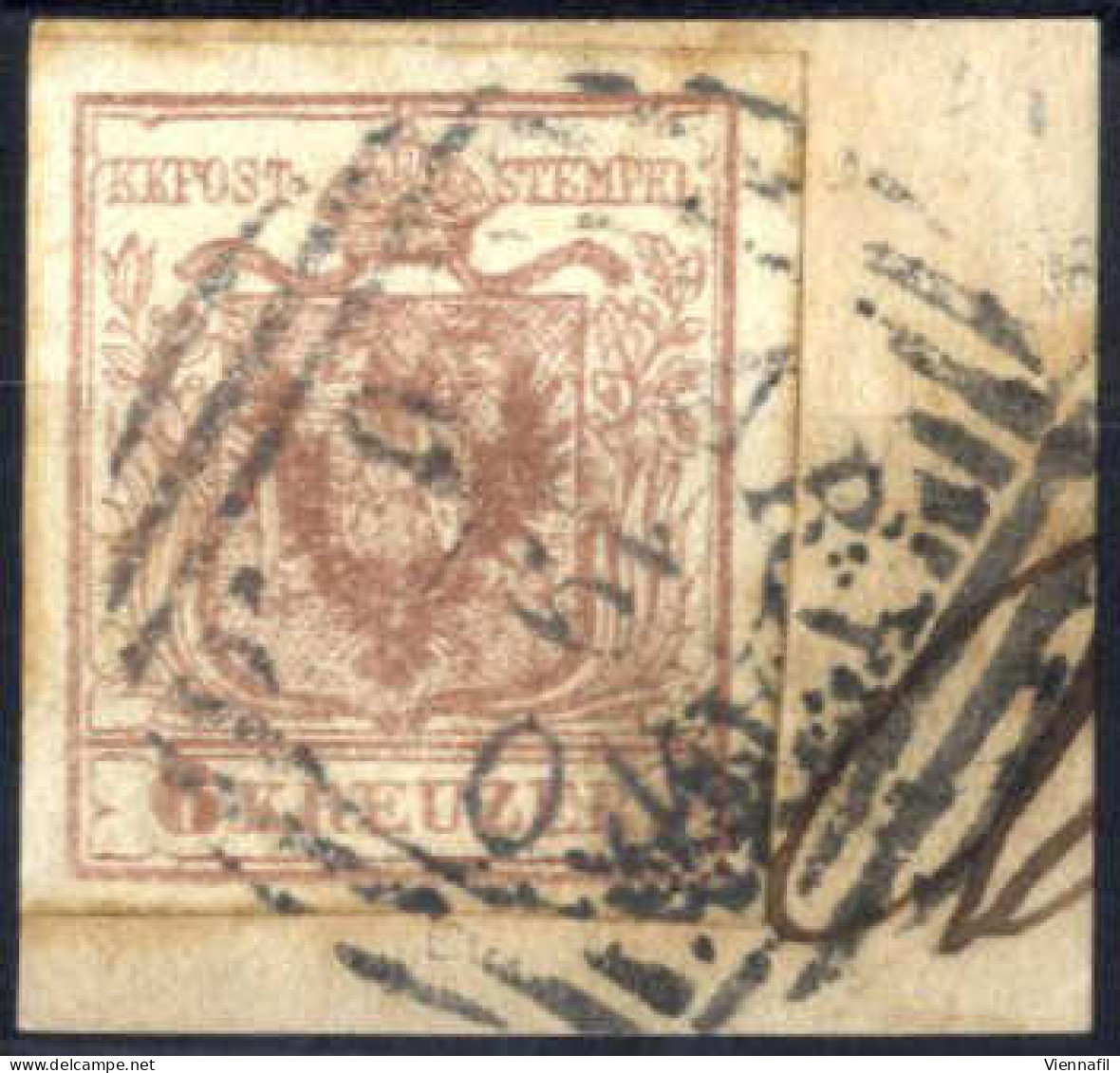 Piece 1850, 6 Kreuzer (I°tipo) Su Frammento "ARIANO 19/6" (annullo LOV), Raro Uso Di Francobolli Austriaci In Lombardo-V - Lombardo-Venetien