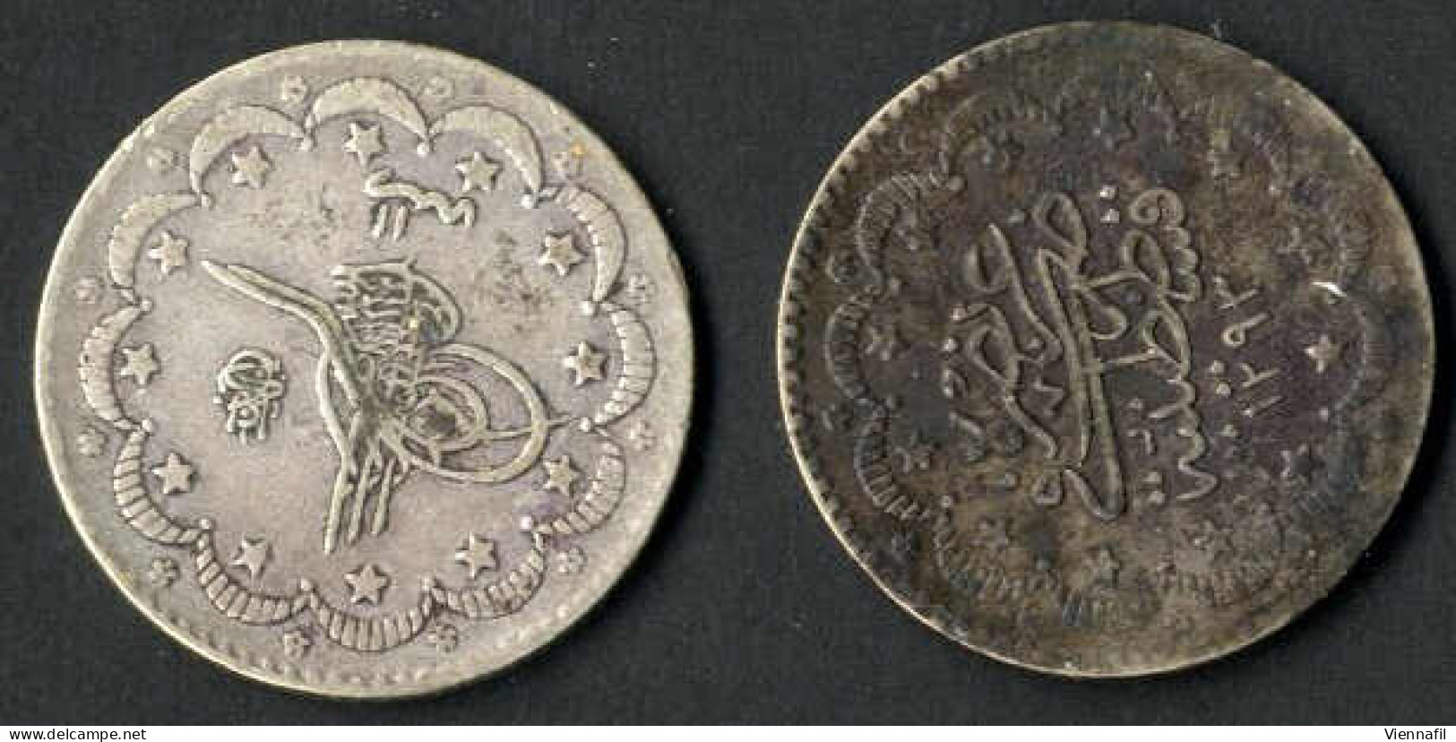Abdül Hamid II., 1293-1327AH 1876-1909, 1-5 Piaster (Kurush) und 10 Para Silber, verschiedene Jahre Qustentiniya, Y 25,3
