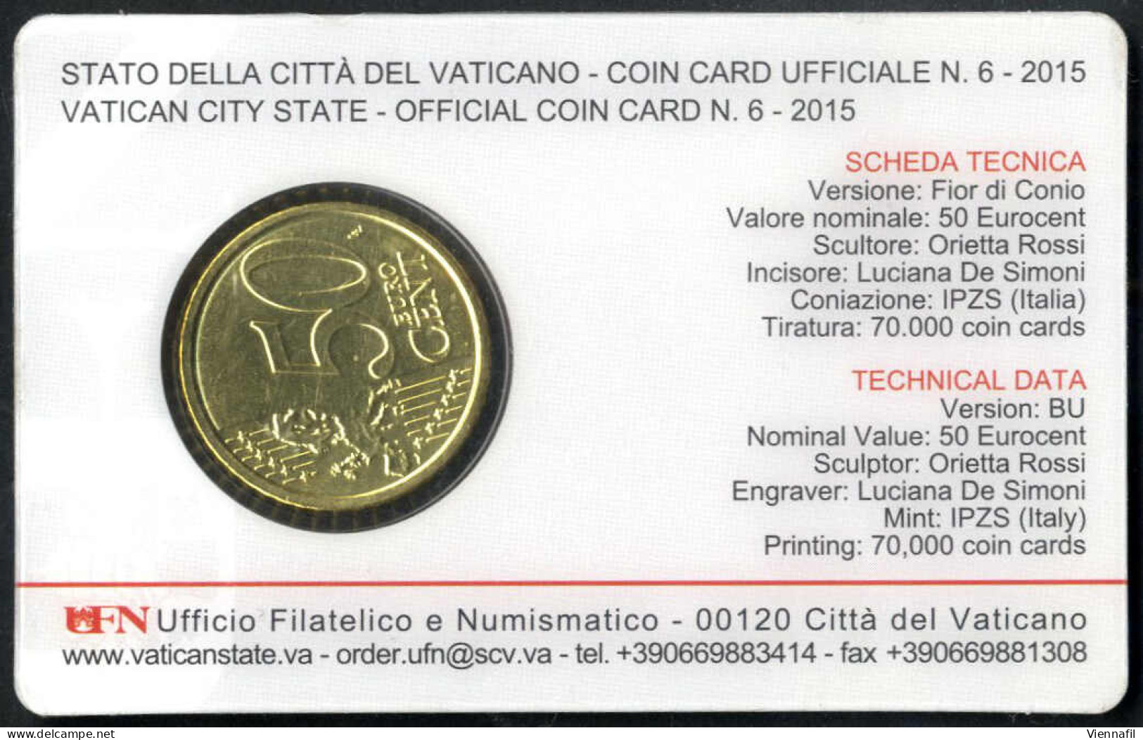 2015, Lotto Con Serie Ufficiale Della Zecca Divisionale, 2 Euro "VIII Incontro Mondiale Della Famiglie" E Coin Card Uffi - Vaticaanstad