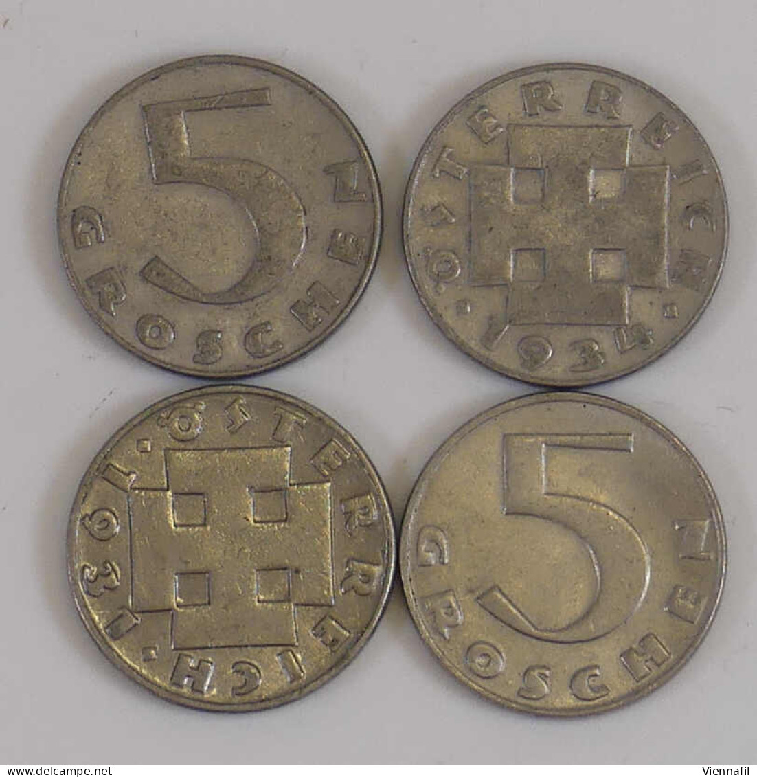 5 Groschen 1931/37, Lot Mit Vier Stück Der Jahre 1931, 1932, 1934 Und 1937 R, Vz - Oesterreich