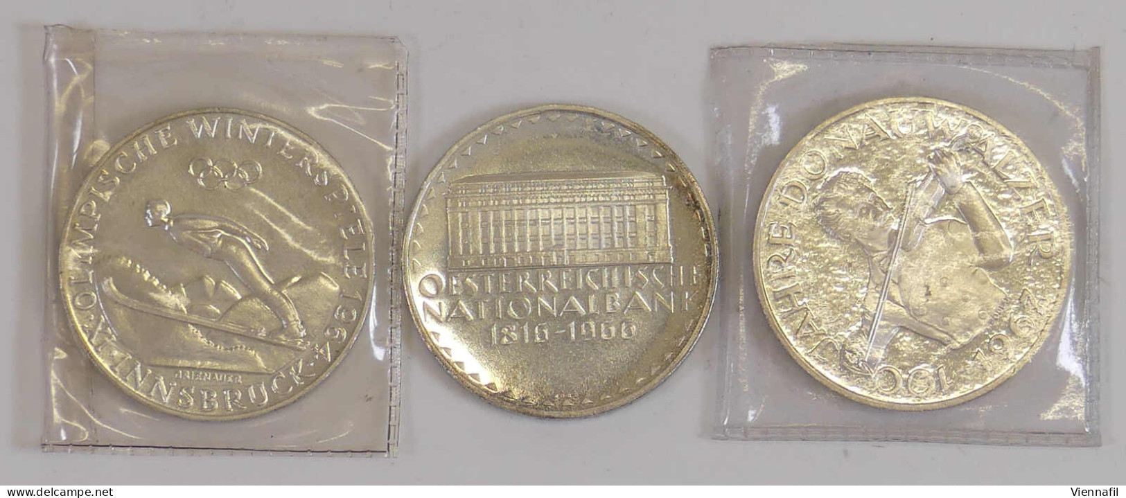 50 Schilling 1964/67, 50 Schilling Innsbruck, Nationalbank Und Donauwalzer In Silber, 54 Gr. Fein, PP - Autriche