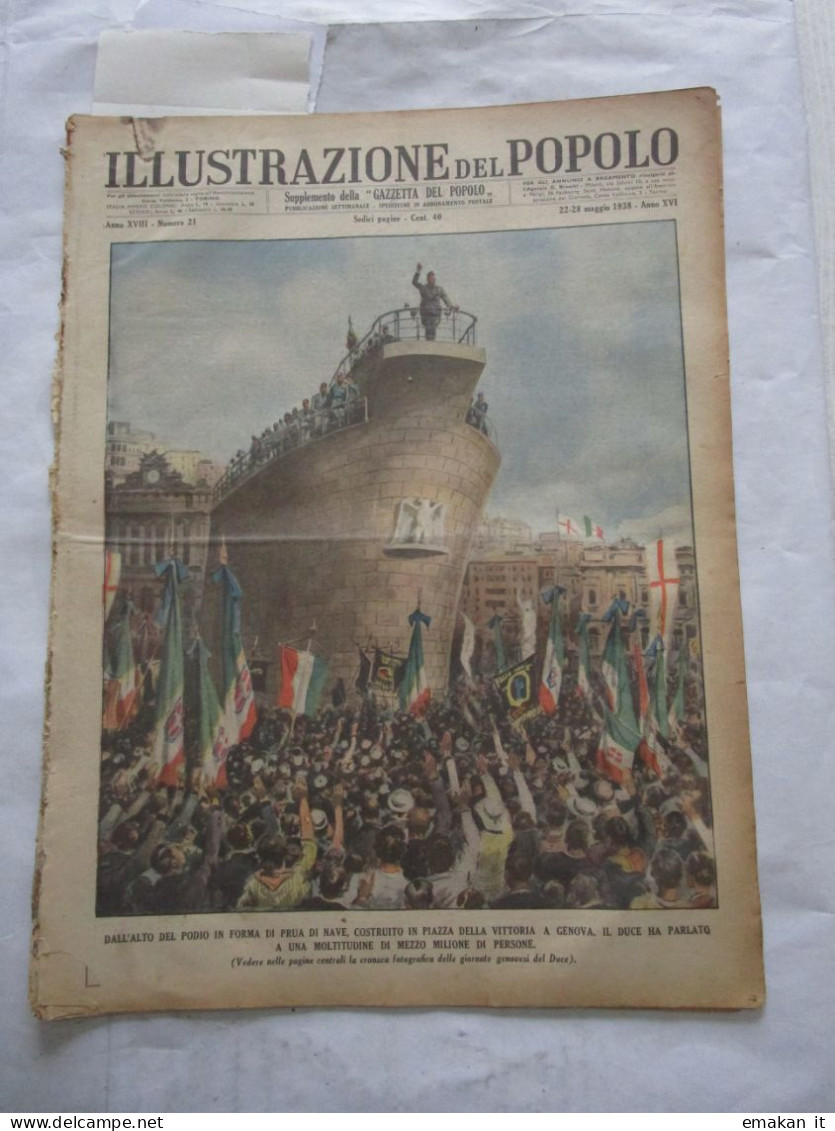 # ILLUSTRAZIONE DEL POPOLO N 21 /1938 IL  DUCE A GENOVA / FOTO A CEYLON STATUA BUDDA - Eerste Uitgaves