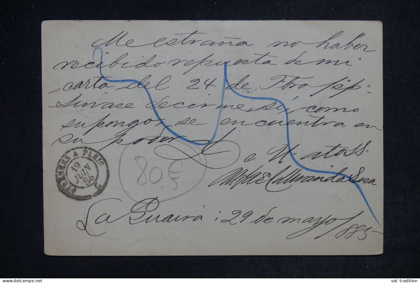 VENEZUELA - Carte De Correspondance Pour La France En 1886 Et Taxé En France + Obl Ligne Maritime  - L 152392 - Venezuela