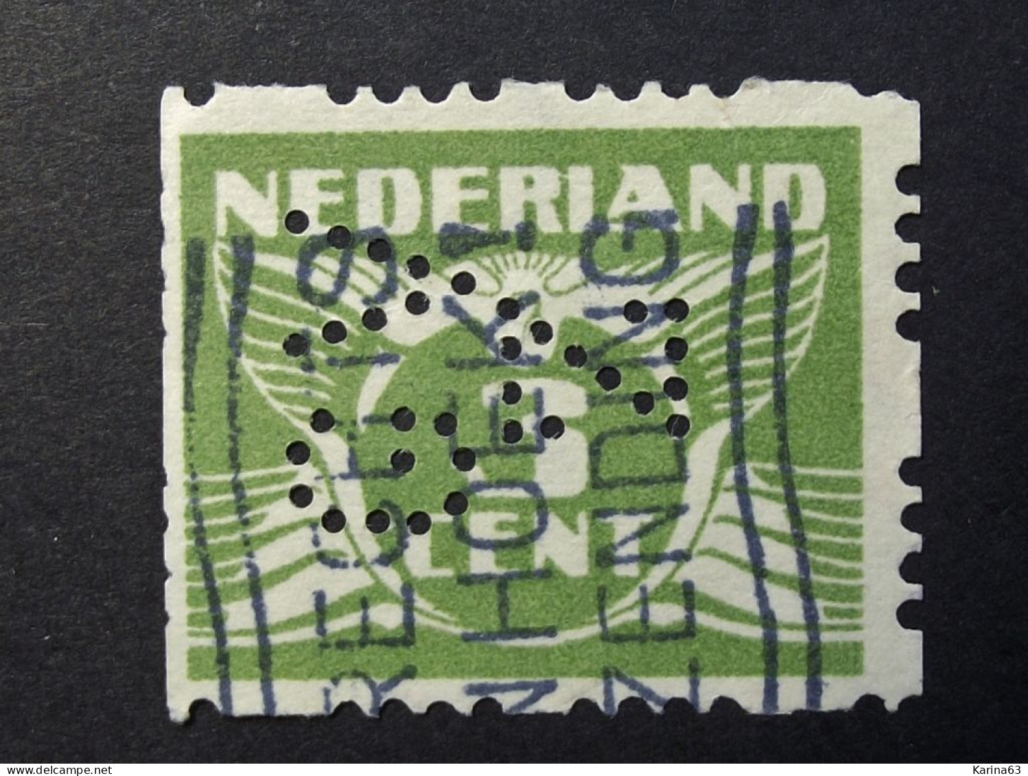 Nederland - Pays-Bas - 1924 -  Perfin - Lochung - G V / Z -  G. De Vries & Zonen, Makelaars Inspecerijen, Rubber - Canc. - Perforés