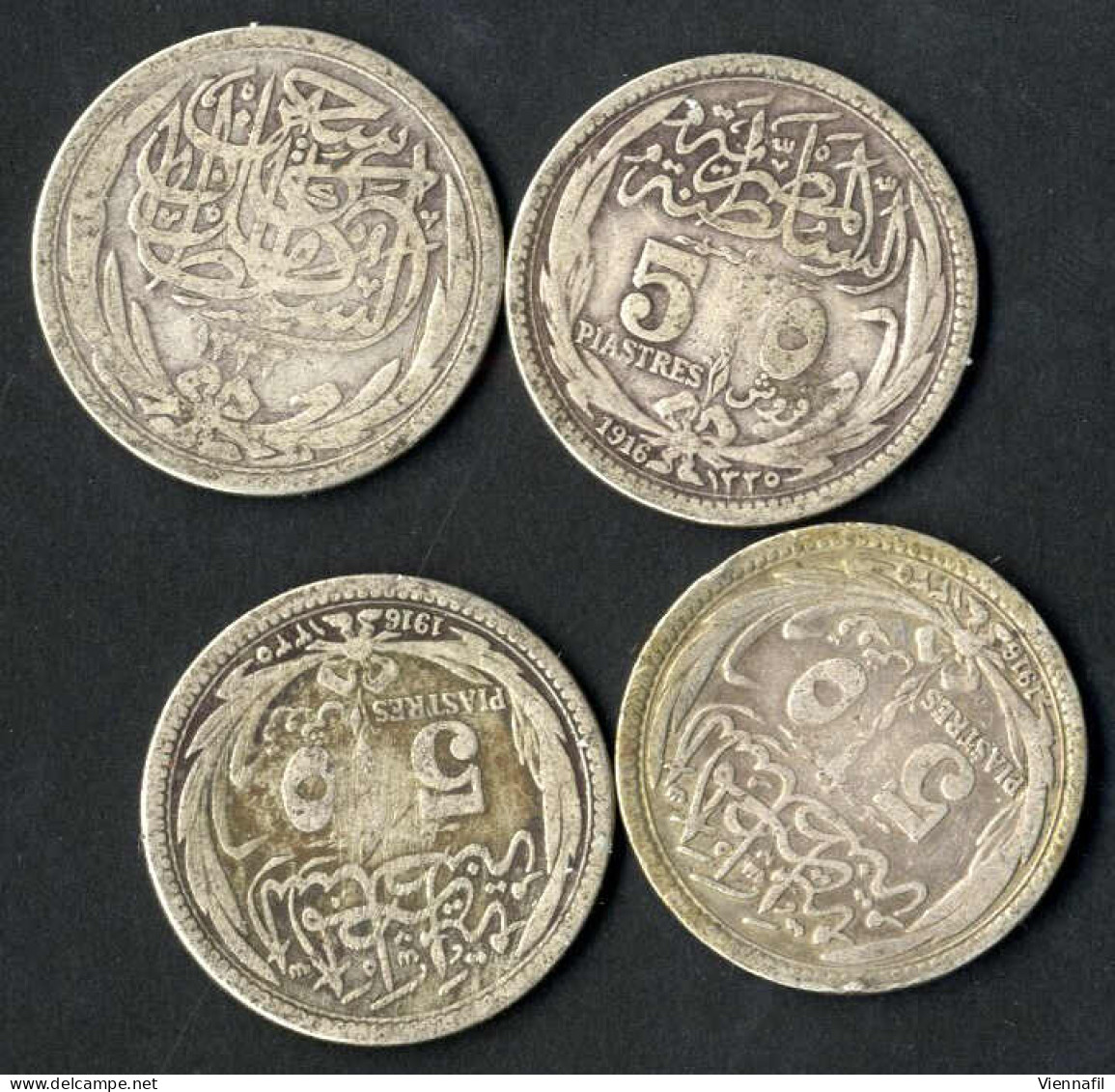 Britische Okkupation, 5 Piaster Silber, 1916, KM 318 Y 40, Schön, 4 Stück - Egypt
