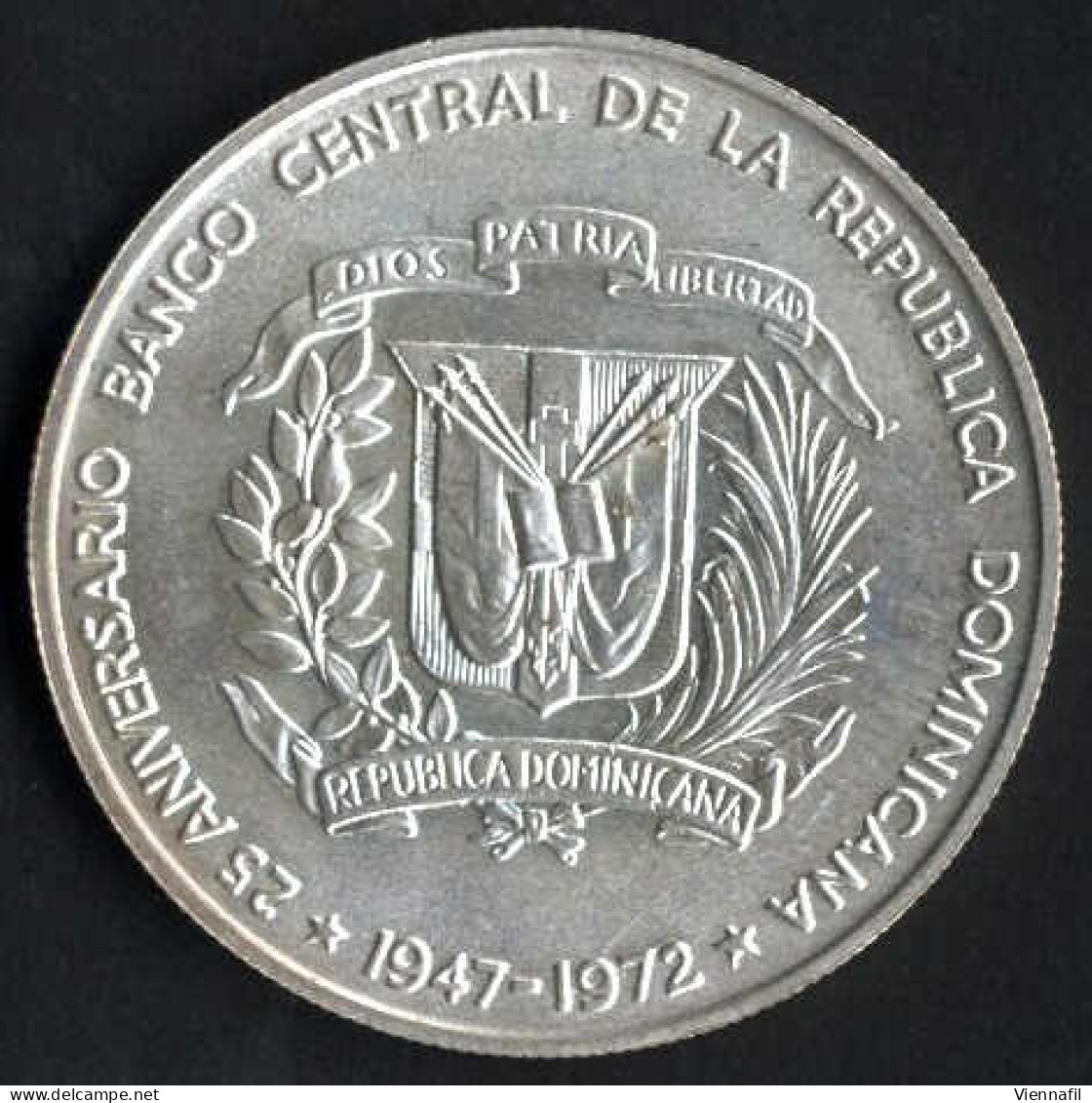 10 Dollar Johannes Paul II,1979, Und Zwei Silbermünzen 1 Peso 25 Jahre Zentralbank, 1972, Unzirkuliert Und PP, Feingewic - Dominicana