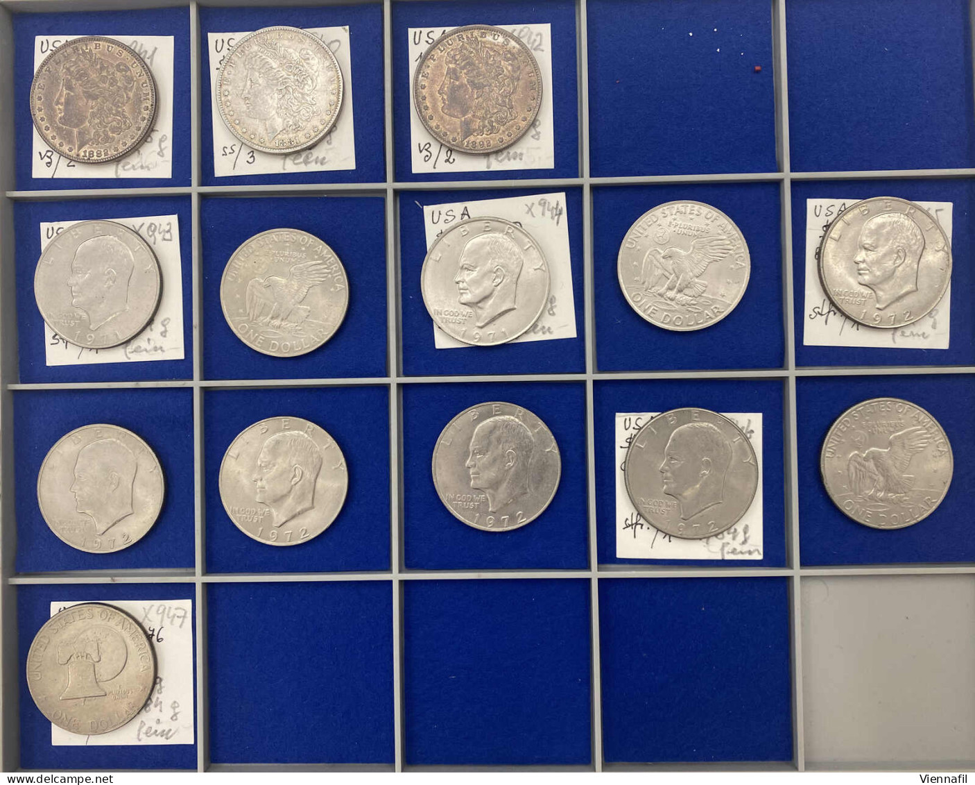 1 Dollar, 1882/1976, Lot Mit 14 Silbermünzen, Feinsilber 180 Gr., Abbildungen Siehe Onlinekatalog - Other & Unclassified