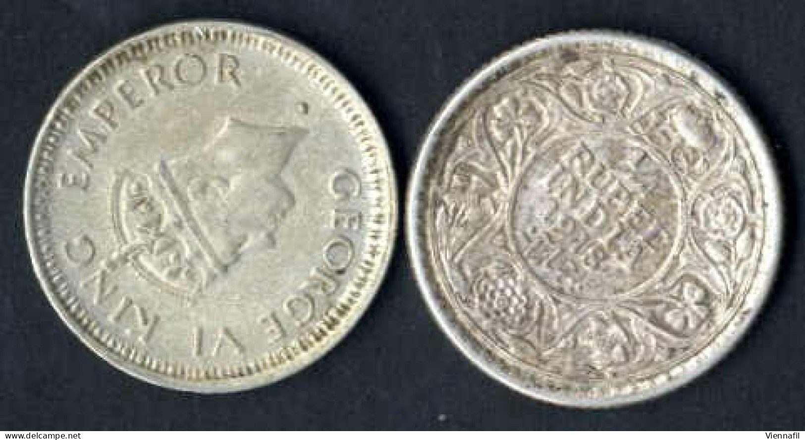 Indien British, ¼ Rupie Silber, 1918 + 1945 Calcutta Georg V Und Georg VI, KM 518 547 Y 43.2 55b, Sehr Schön 2 Stück - India