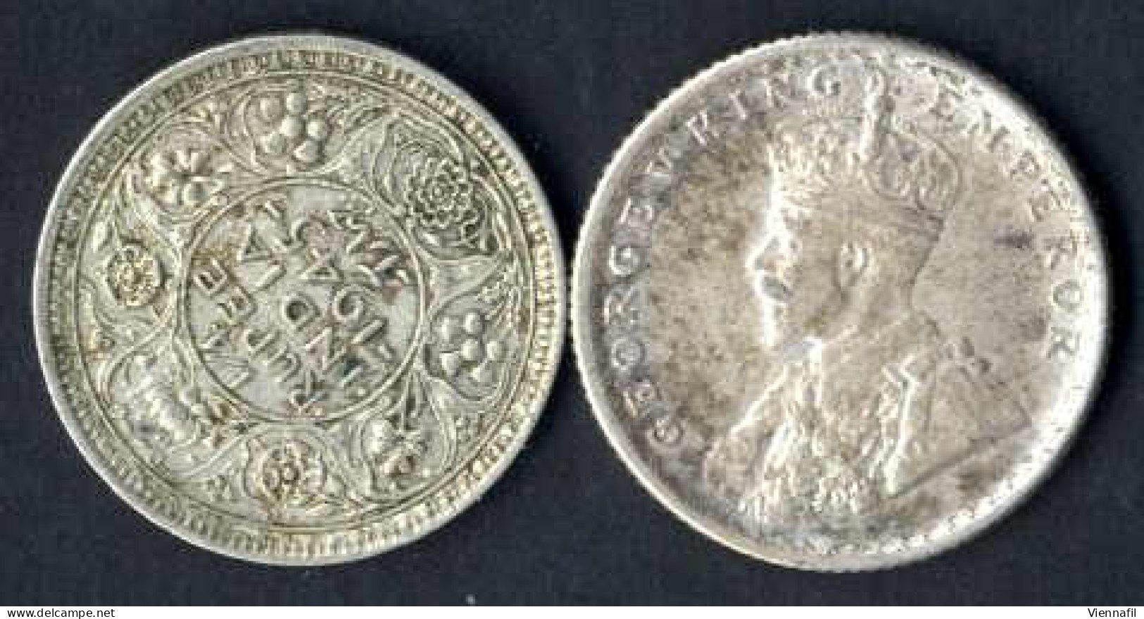 Indien British, ¼ Rupie Silber, 1918 + 1945 Calcutta Georg V Und Georg VI, KM 518 547 Y 43.2 55b, Sehr Schön 2 Stück - Inde