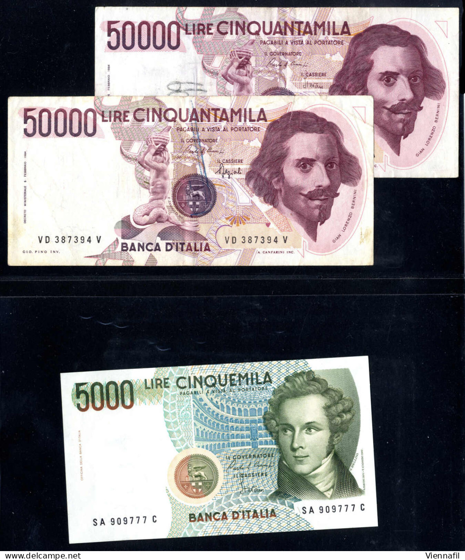 cover 500, 1000, 2000,5000, 10000 e 50000 Lire, lotto di ca. 100 banconote, spesso non circolate, valore facciale oltre 