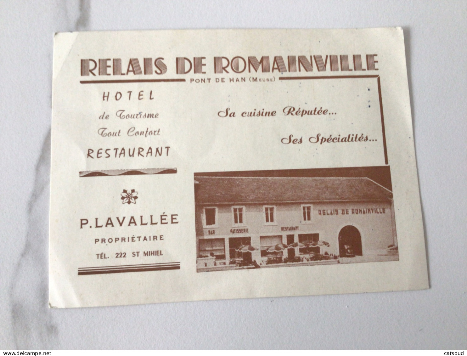 Ancienne Carte Publicitaire (1959) PONT DE HAN (Meuse) Relais De Romainville Prp. P. Lavallée - Advertising